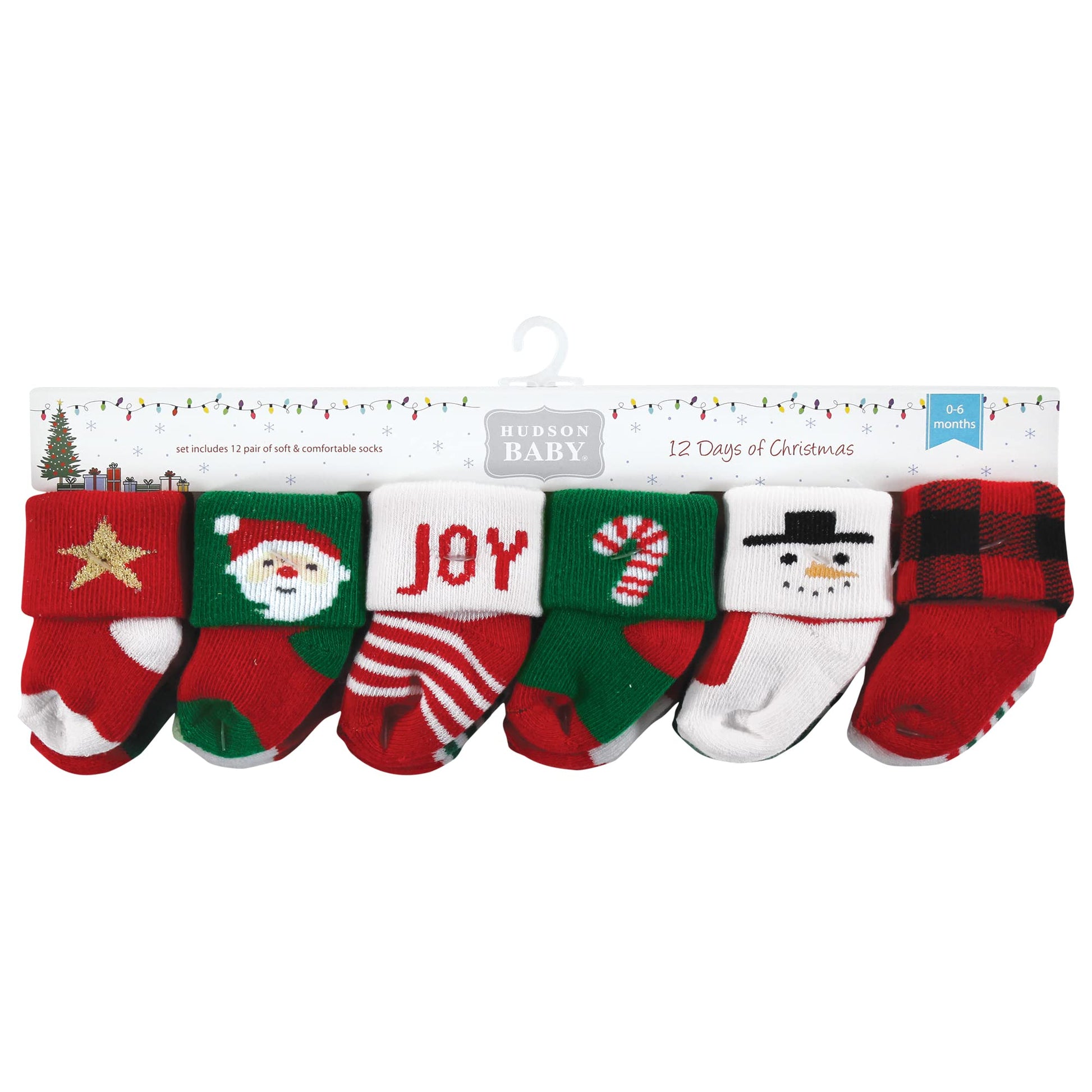Hudson Baby Unisex Baby Cotton Rich Newborn and Terry Socks, 12 Days of Christmas Santa, 0-6 Months - Medaid International