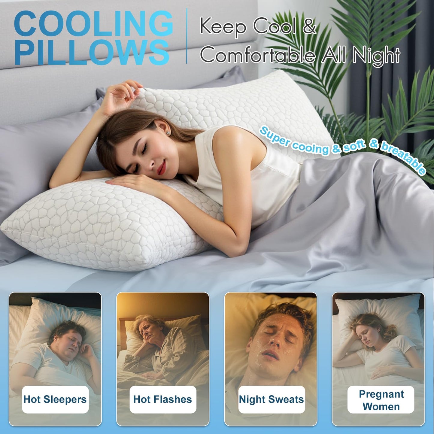 QUTOOL Cooling Pillows for Sleeping 2 Pack, Shredded Memory Foam Bed Pillows Queen Size Set of 2, Cool Pillow for Hot Sleepers Adjustable Firm Pillow for Side, Back and Stomach Sleepers Supportive - Medaid International