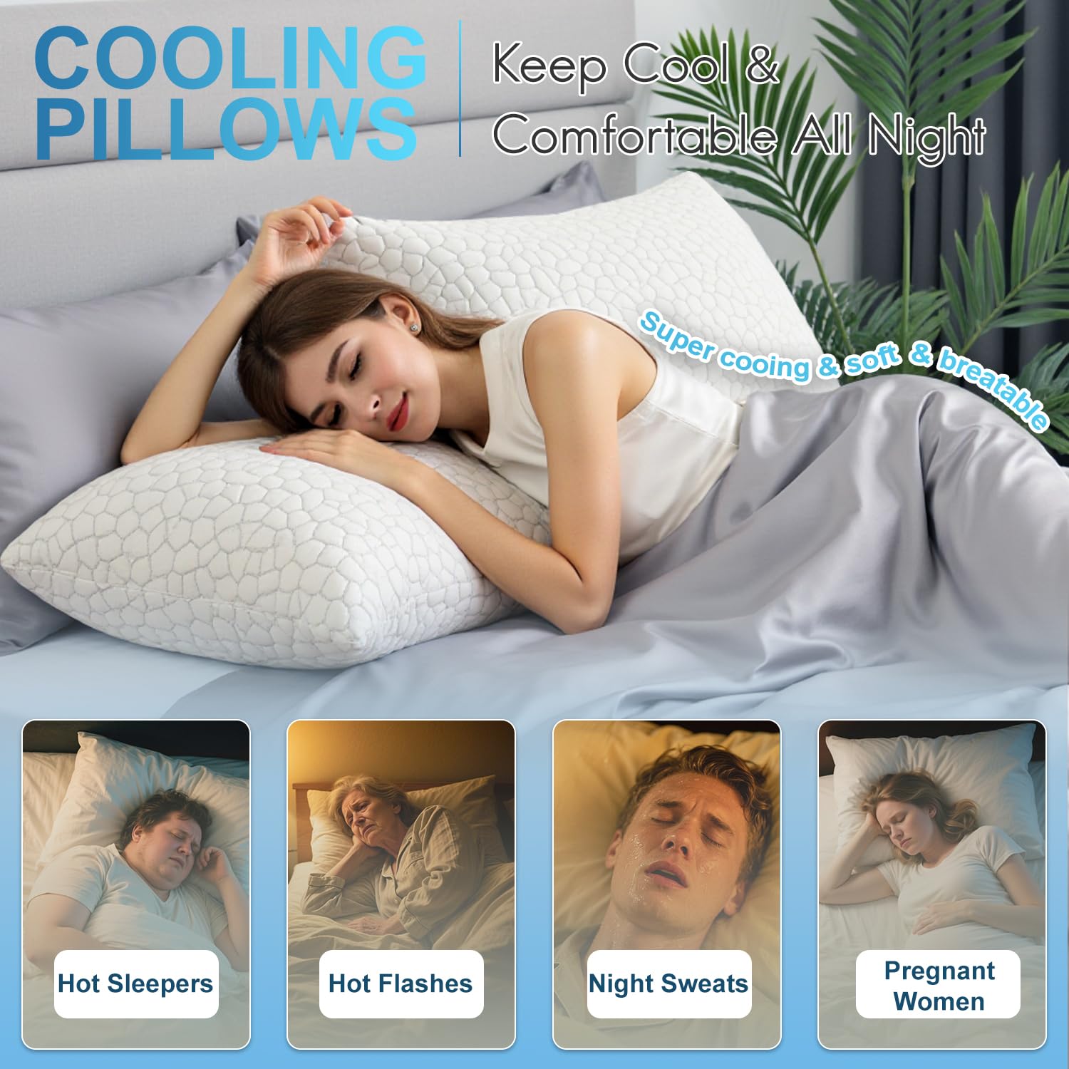 QUTOOL Cooling Pillows for Sleeping 2 Pack, Shredded Memory Foam Bed Pillows Queen Size Set of 2, Cool Pillow for Hot Sleepers Adjustable Firm Pillow for Side, Back and Stomach Sleepers Supportive - Medaid International