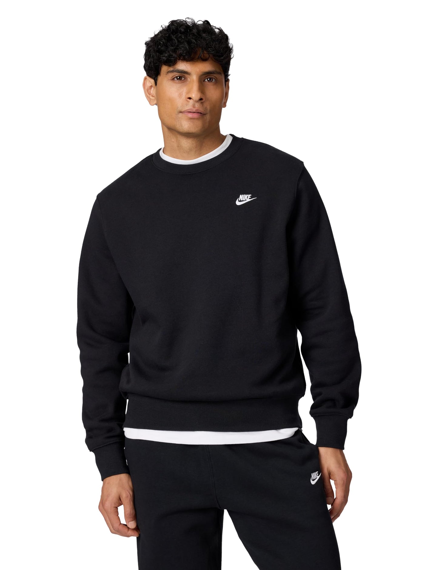 Nike Men's Club Fleece Crew Sweatshirt, Black/White, Medium - Medaid International