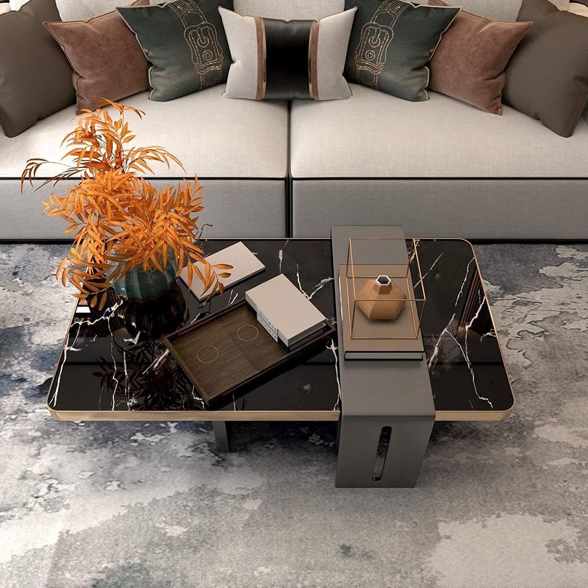 WALLTON Wall Stickers Marble (12 x 48 Inches) Jade Kitchen Counter, Cabinet Makeover, Almirah, Plastic & Wooden Tabletop, Wardrobe, PVC DIY Self Adhesive, Black and Golden Marble Gloss - Medaid International