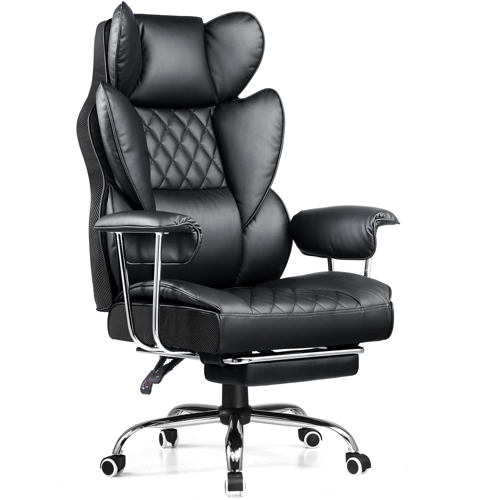 COMHOMA Big and Tall Office Chair, High Back Leather Gaming Chair with Footrest, Executive Ergonomic Office Chair with Pocket Spring Lumbar Support and with Outward Fixed Soft Armrests - Medaid International