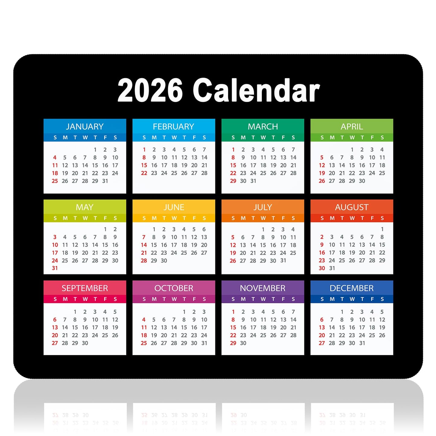 Dapesuom 2026 Calendar Mouse Pad, Computer Mousepad with Stitched Edges for Wireless Mouse, Waterproof Mouse Mat with Non-Slip Rubber Base, Ergonomic Mouse Pads for Gaming, 9.8 x 7.8 in, Horizontal - Medaid International