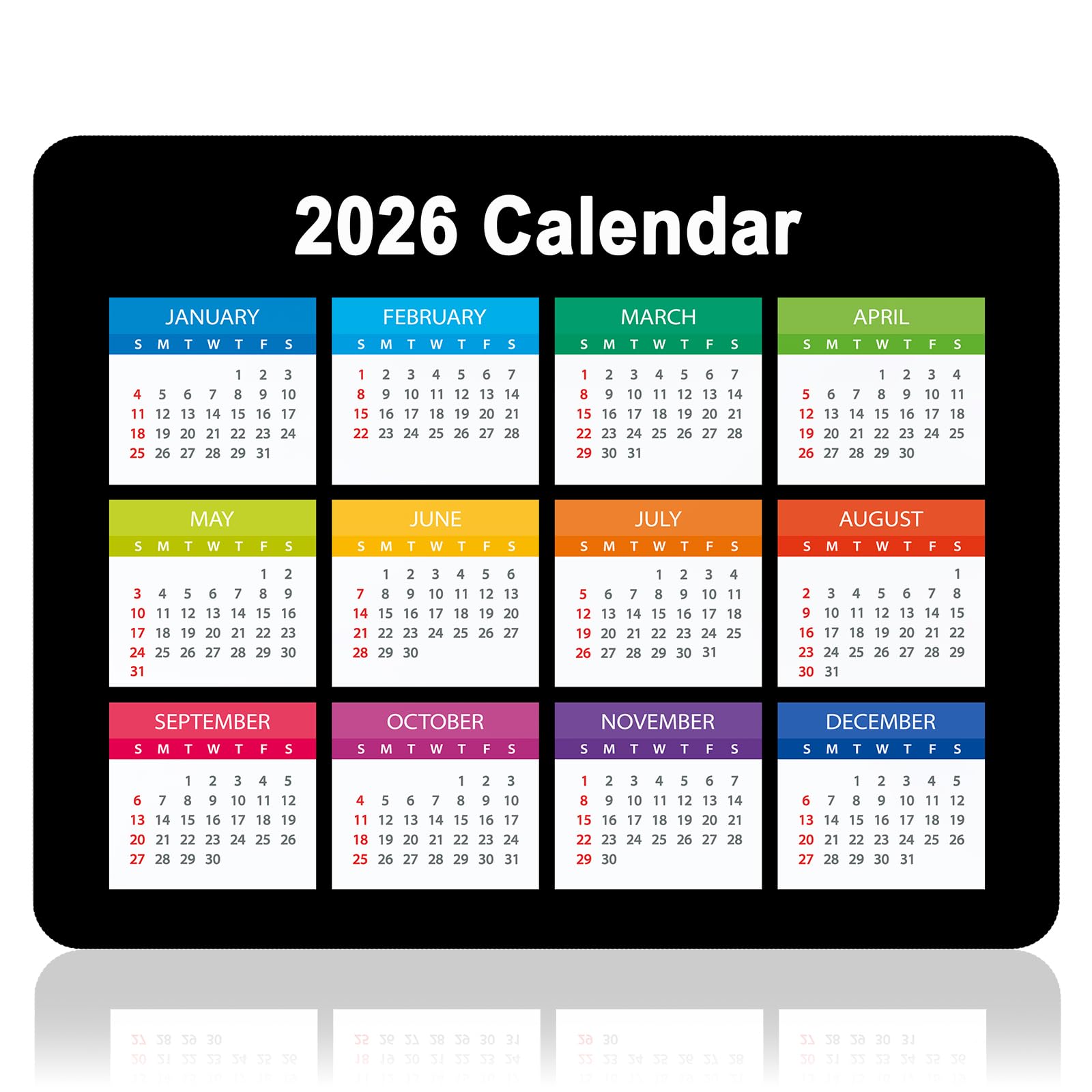 Dapesuom 2026 Calendar Mouse Pad, Computer Mousepad with Stitched Edges for Wireless Mouse, Waterproof Mouse Mat with Non-Slip Rubber Base, Ergonomic Mouse Pads for Gaming, 9.8 x 7.8 in, Horizontal - Medaid International