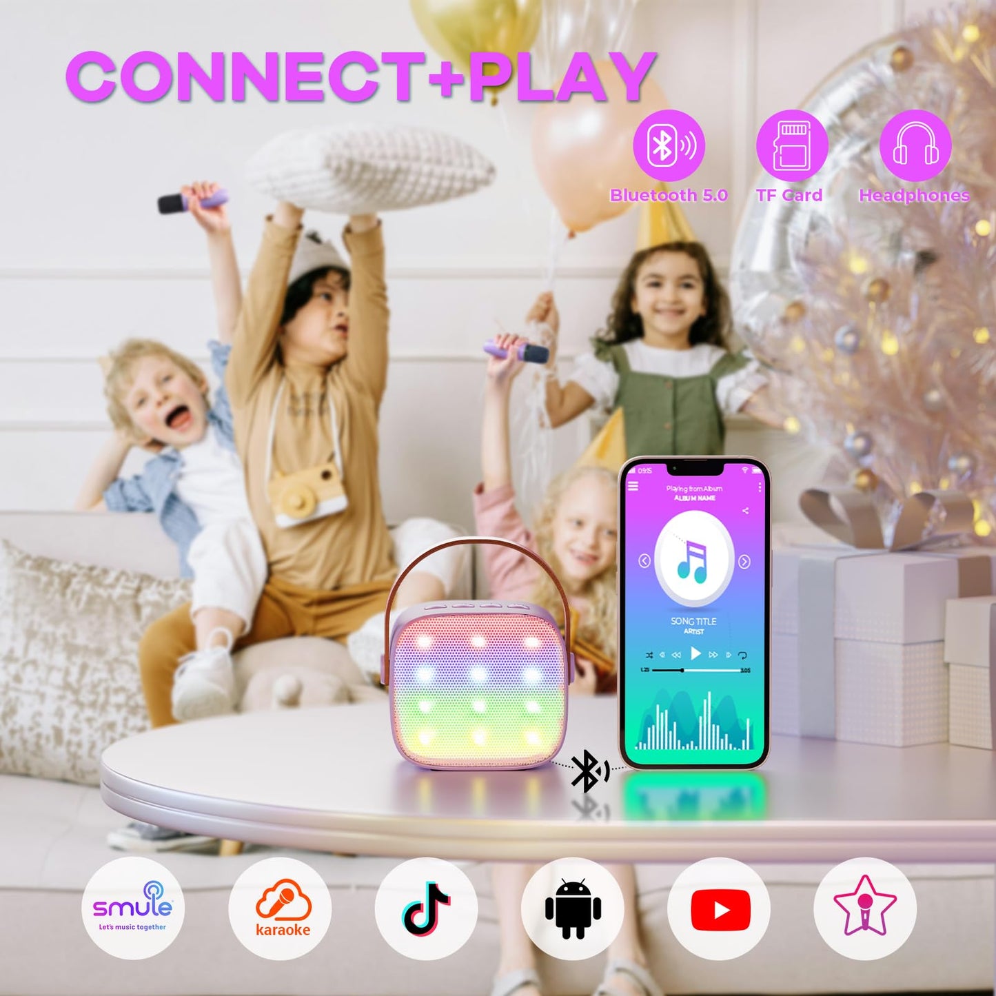 YLL Mini Karaoke Machine with 2 Wireless Microphones, TOP Kids Gifts for Girls Ages 3, 4, 5, 6, 7, 8, 9, 10, 11, 12 +Years Old, 4-12th Christmas Birthday Toy Gift for Girls Boys Party (Purple) - Medaid International