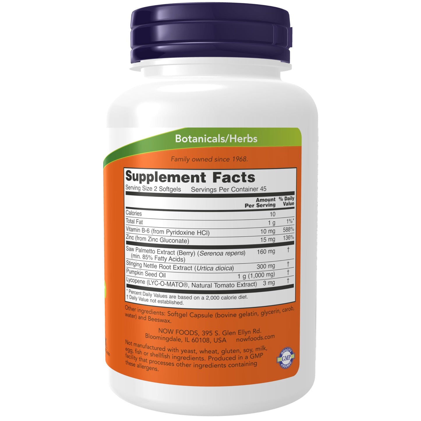 NOW Foods Supplements, Prostate Support, Prostate Support, with Standardized Saw Palmetto, Stinging Nettle & Lycopene, 90 Softgels - Medaid International