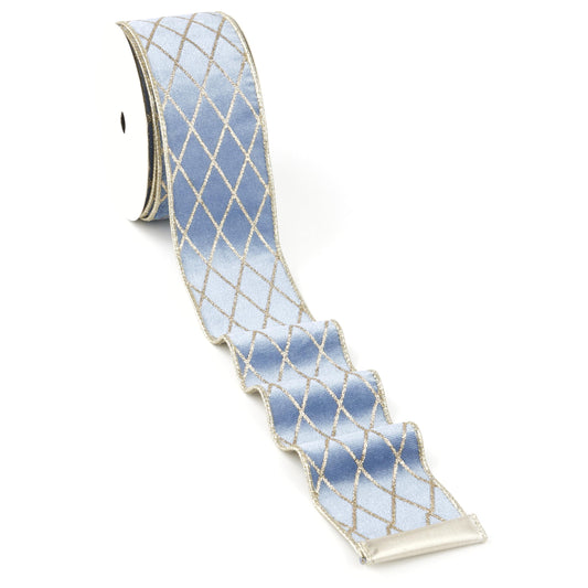 MAYREEL 2.5 Inch Dusty Blue and Gold Velvet Wired Ribbon Metallic Diamond Glitter Grid for Christmas Gift Wrapping Floral Craft Bows Wreaths Garland Holiday Decor 10 Yards - Medaid International