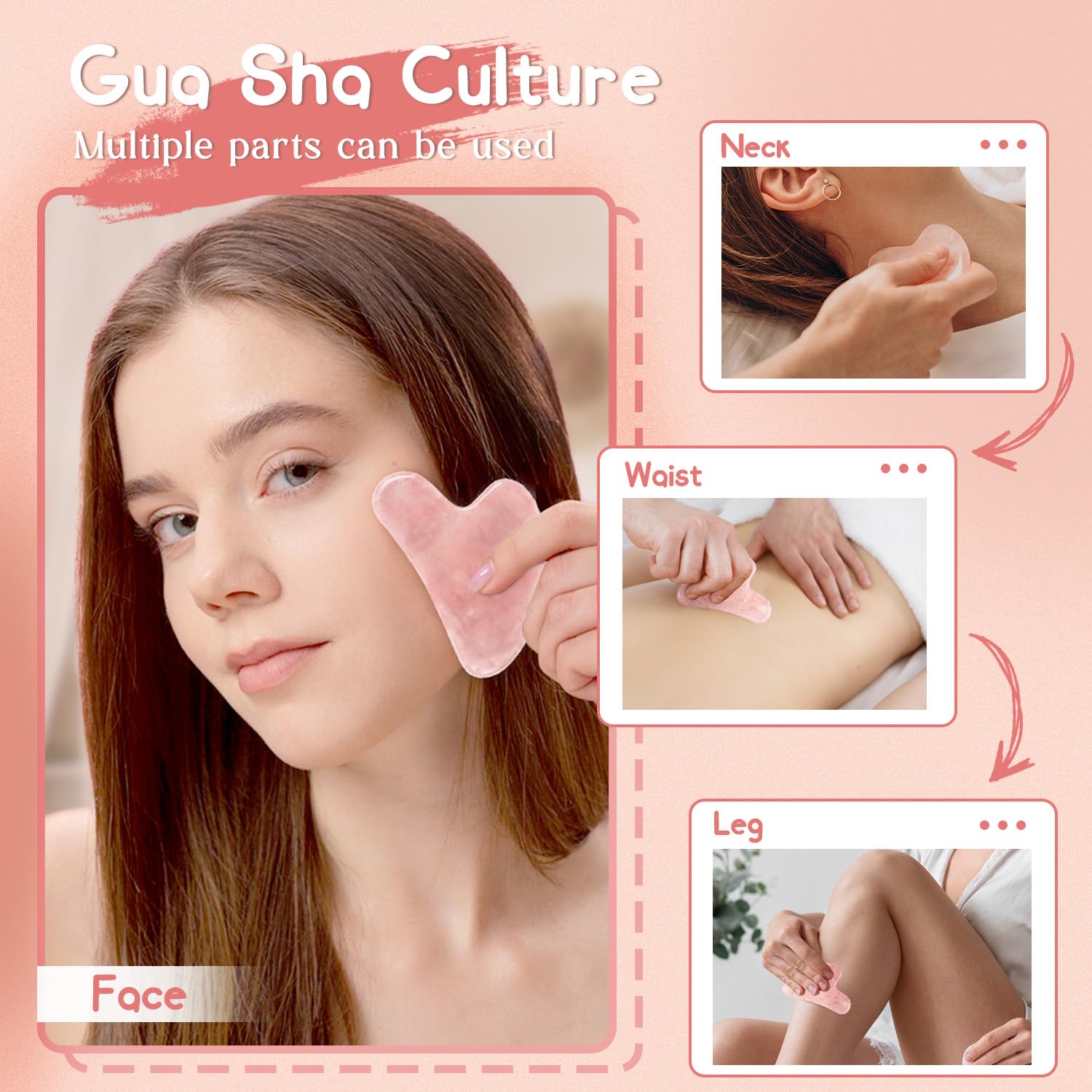 Gua Sha Rose Quartz Massage Tool, Facial Tool for Scraping and SPA Acupuncture Therapy, Heart Shape Trigger Point Treatment on Face (Rose Quartz) - Medaid International