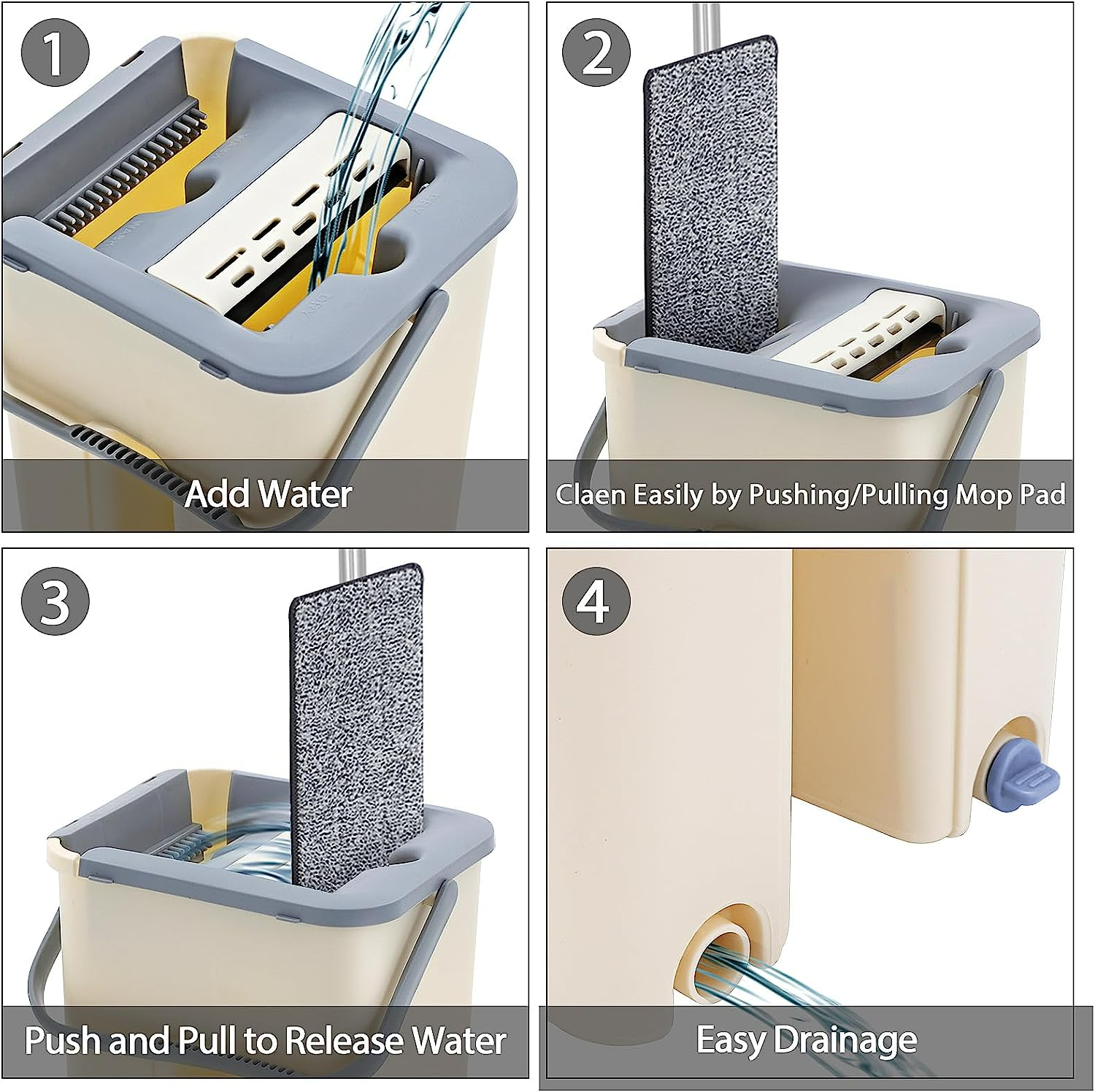 Household Cleaning Tool Wet Dry Hand-Free Mop Bucket Set With Plastic Basket Cloth Material - Medaid International