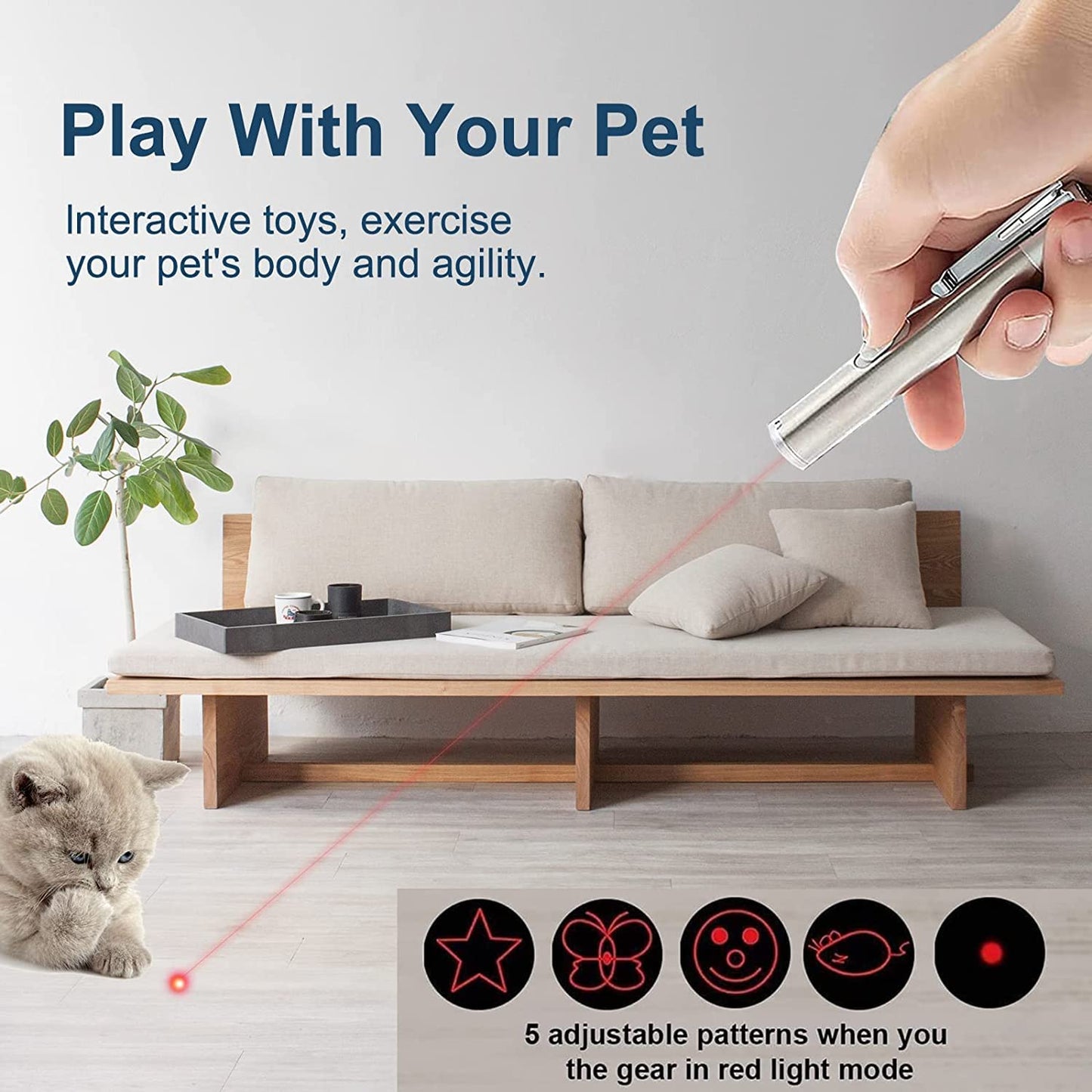BEGRIM Cat Toys Laser Pointer for Indoor, Rechargeable, 7 Adjustable Wand Red Light Pet Interactive Cat Mouse Toys to Keep Busyfor Kitten Dog Chase Play - Medaid International