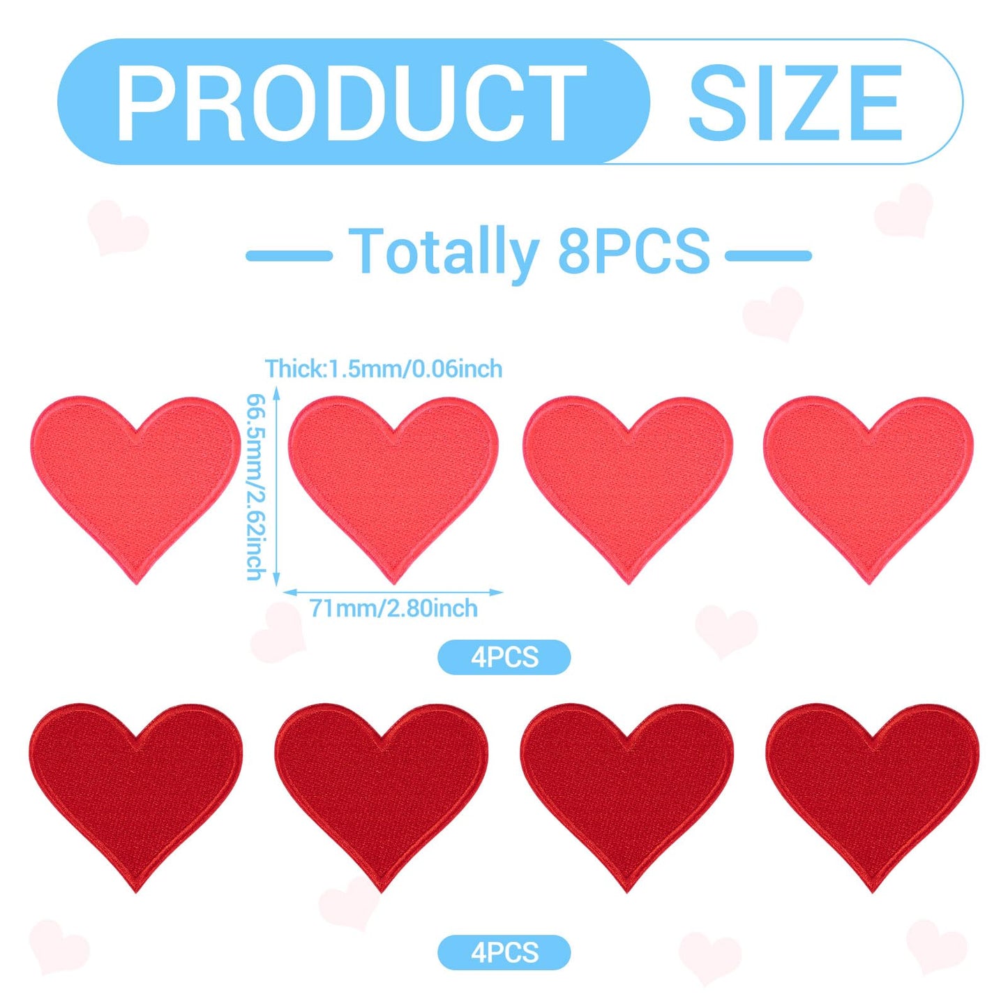 8Pcs Heart Shape Iron on Patches Hot Melt Adhesive Polyester Embroider Thread Iron on/Sew On Patches Cloth Appliques for Jackets Hats Backpacks Jeans Costume Accessories 66.5x71x1.5mm, Red - Medaid International