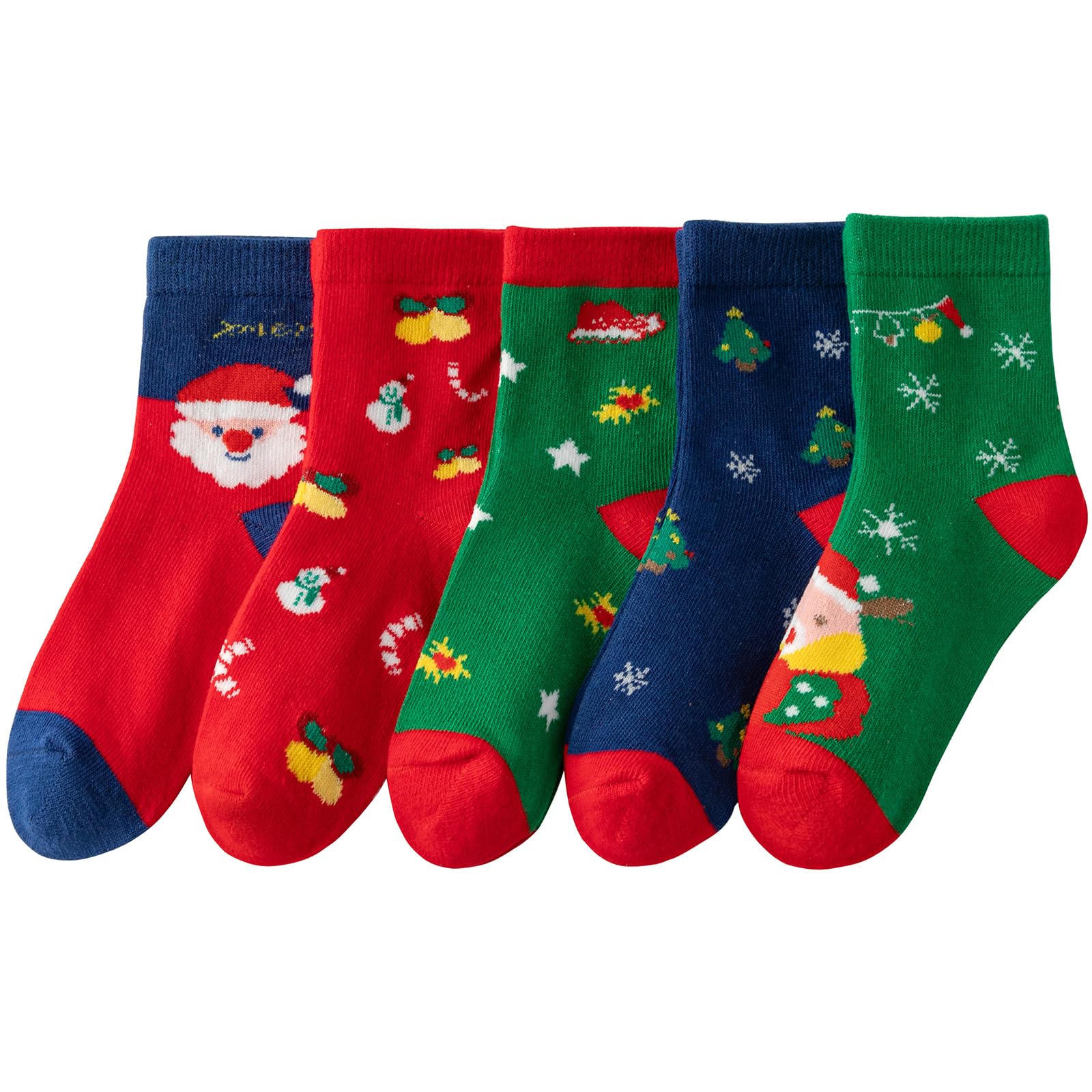PAPPNTI 5 pairs Christmas Socks Kids Cartoon Printed Xmas Socks Toddler Baby Holiday Festival Sock Children's Santa Sock Multicolor3 XL(7-10 years) - Medaid International