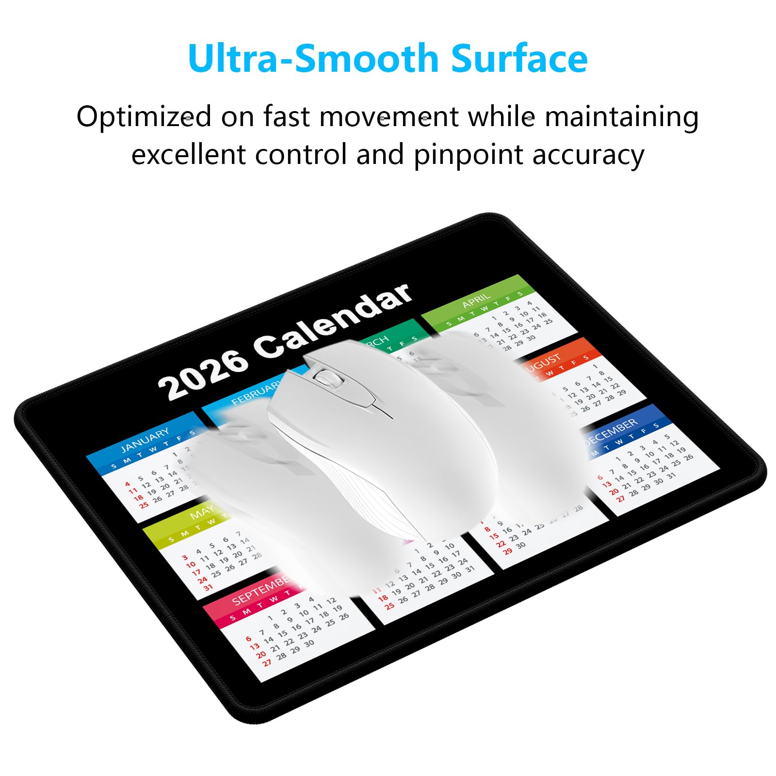Dapesuom 2026 Calendar Mouse Pad, Computer Mousepad with Stitched Edges for Wireless Mouse, Waterproof Mouse Mat with Non-Slip Rubber Base, Ergonomic Mouse Pads for Gaming, 9.8 x 7.8 in, Horizontal - Medaid International