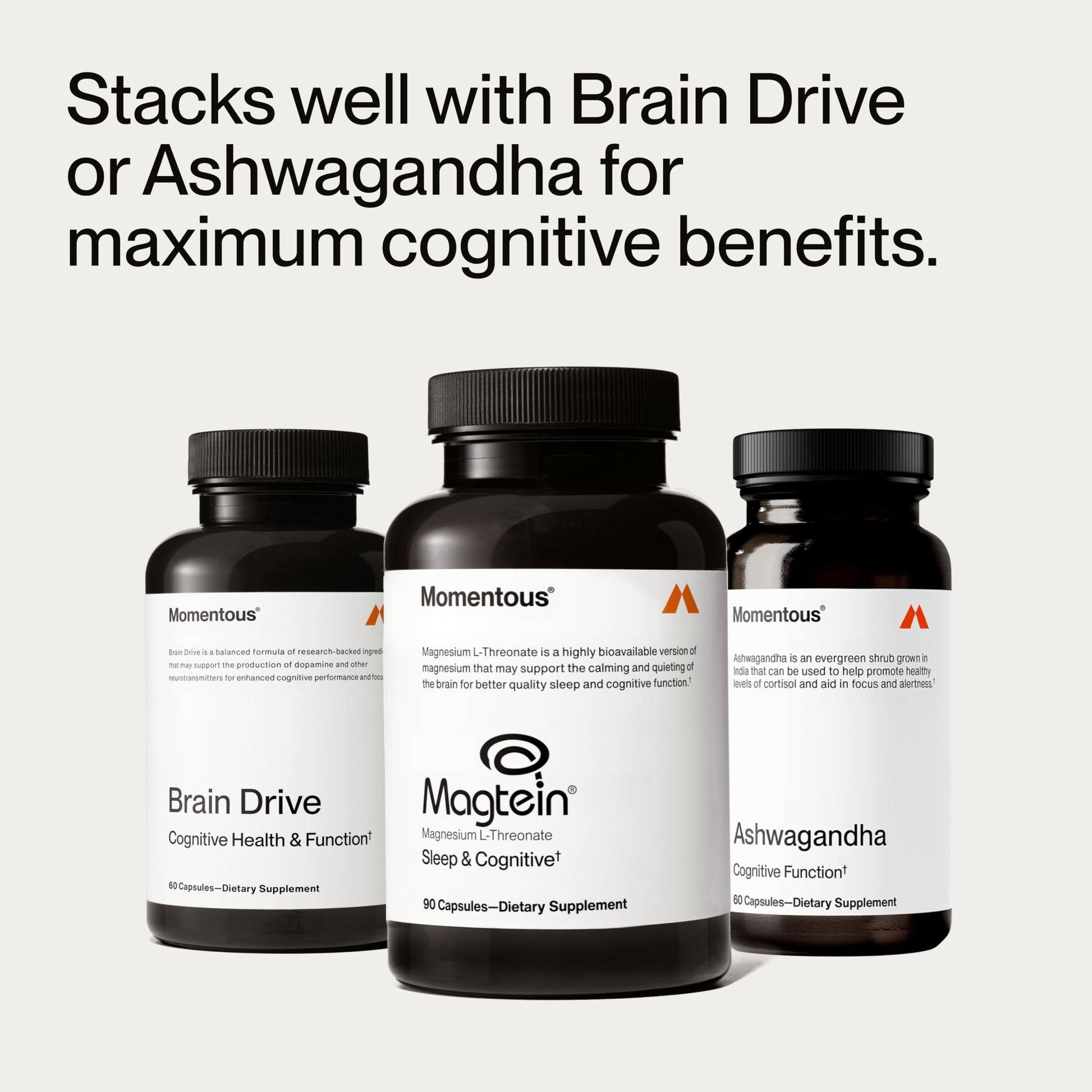 Momentous Magtein Magnesium L-Threonate - Brain & Rest Support Supplement - Boosts Cognitive Function & Sleep Quality - NSF Certified for Sport -145 mg - 30 Servings - Medaid International