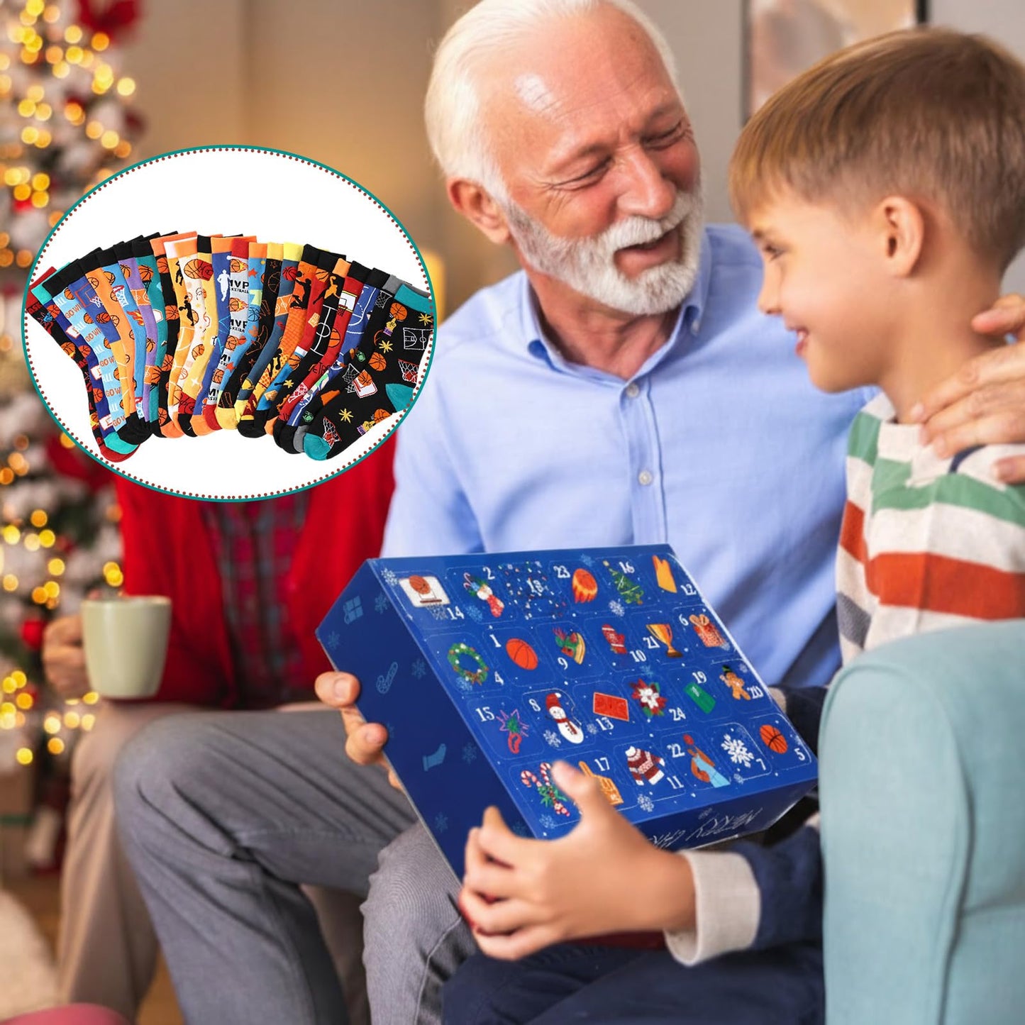 JenPen 24 Pairs 2025 Christmas Socks Advent Calendar for Men Women 24 Days Countdown Calendar Gifts Funny Basketball Gifts 2025 Festive Holiday Christmas Cotton Socks - Medaid International