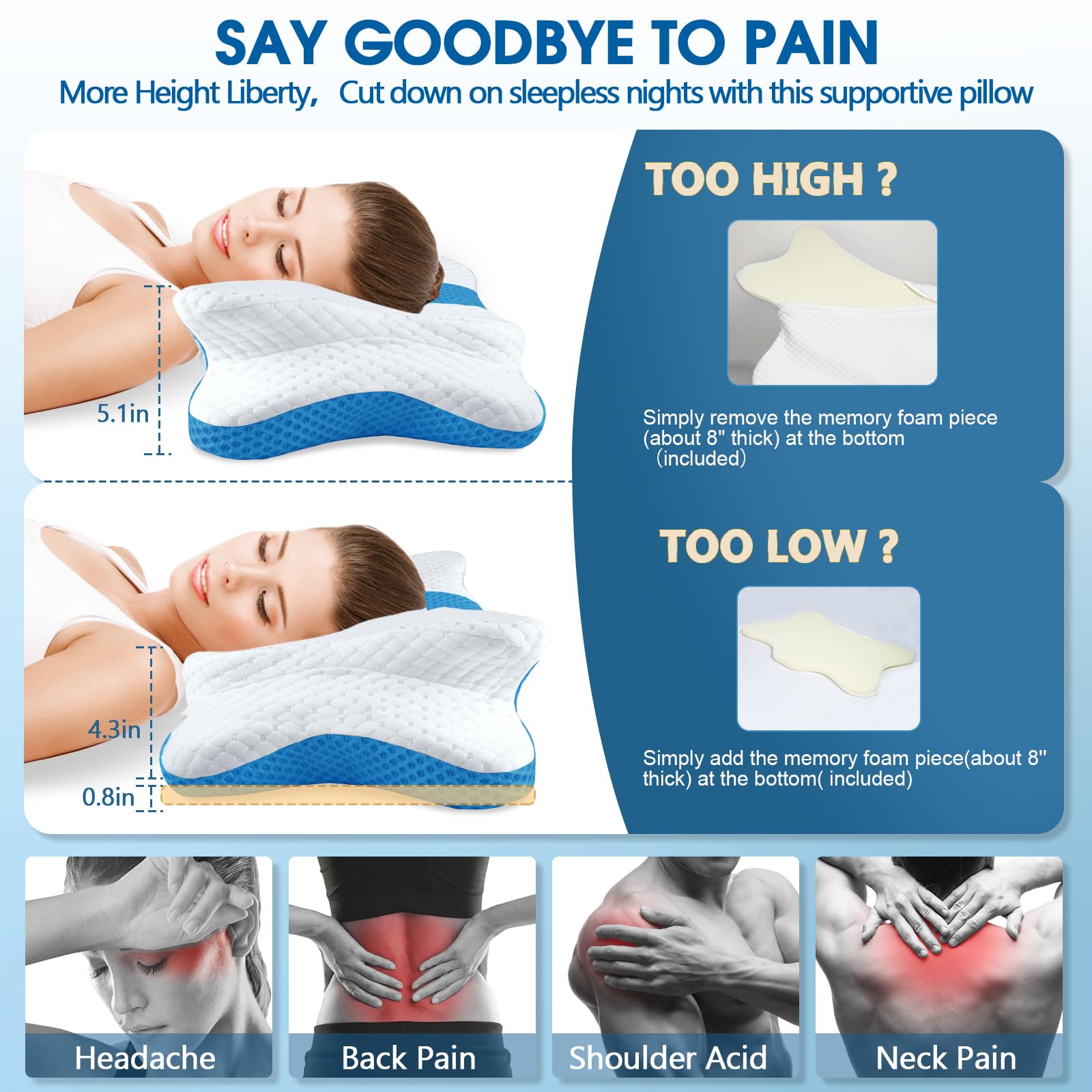 CHxxy Memory Foam Pillows, Cervical Pillow for Neck and Shoulder Pain Relief, Ergonomic Contour Bed Pillow, Soft for Side Sleep Stomach Sleeping and Back Sleeper - Medaid International