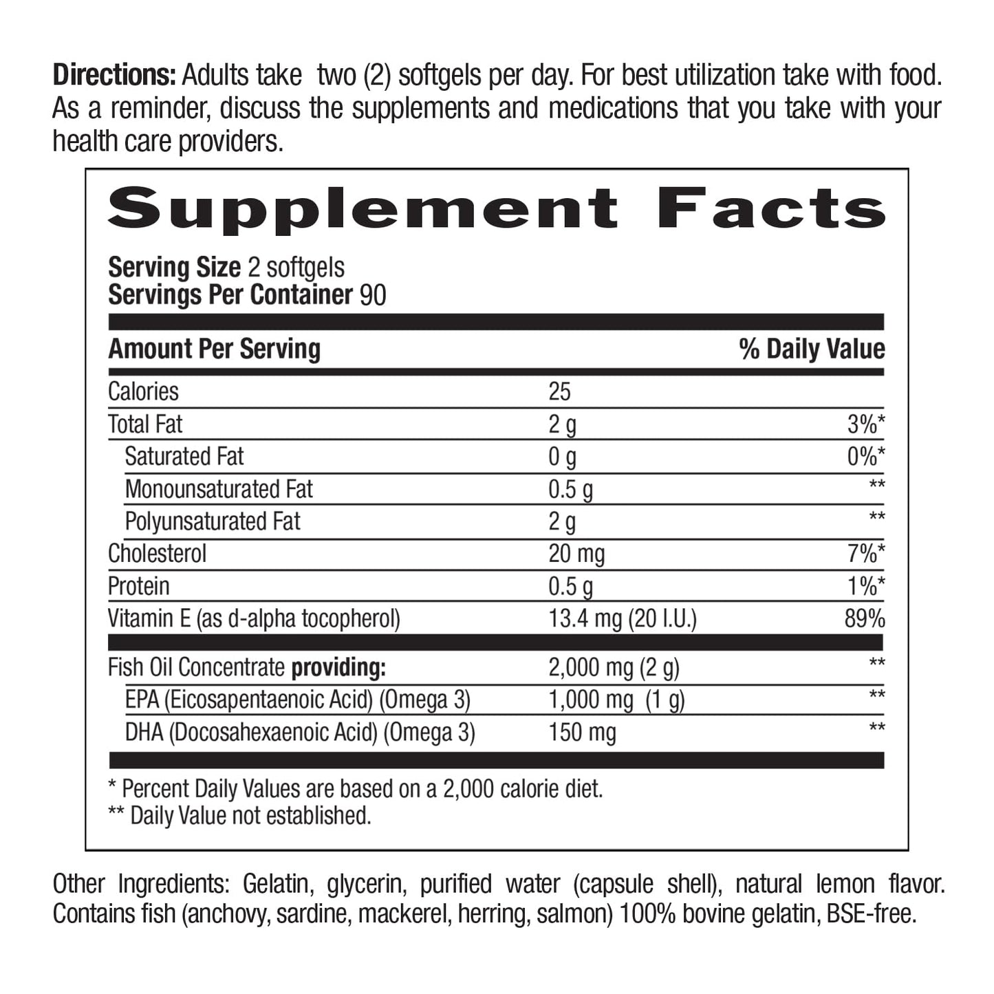 Country Life Omega 3 Fish Oil Supplement - High Concentration EPA and DHA Omega 3 Fatty Acids - 2000mg Fish Oil for Emotional Health, Mood Support, and No Fish Taste - Natural Lemon Flavor - Medaid International