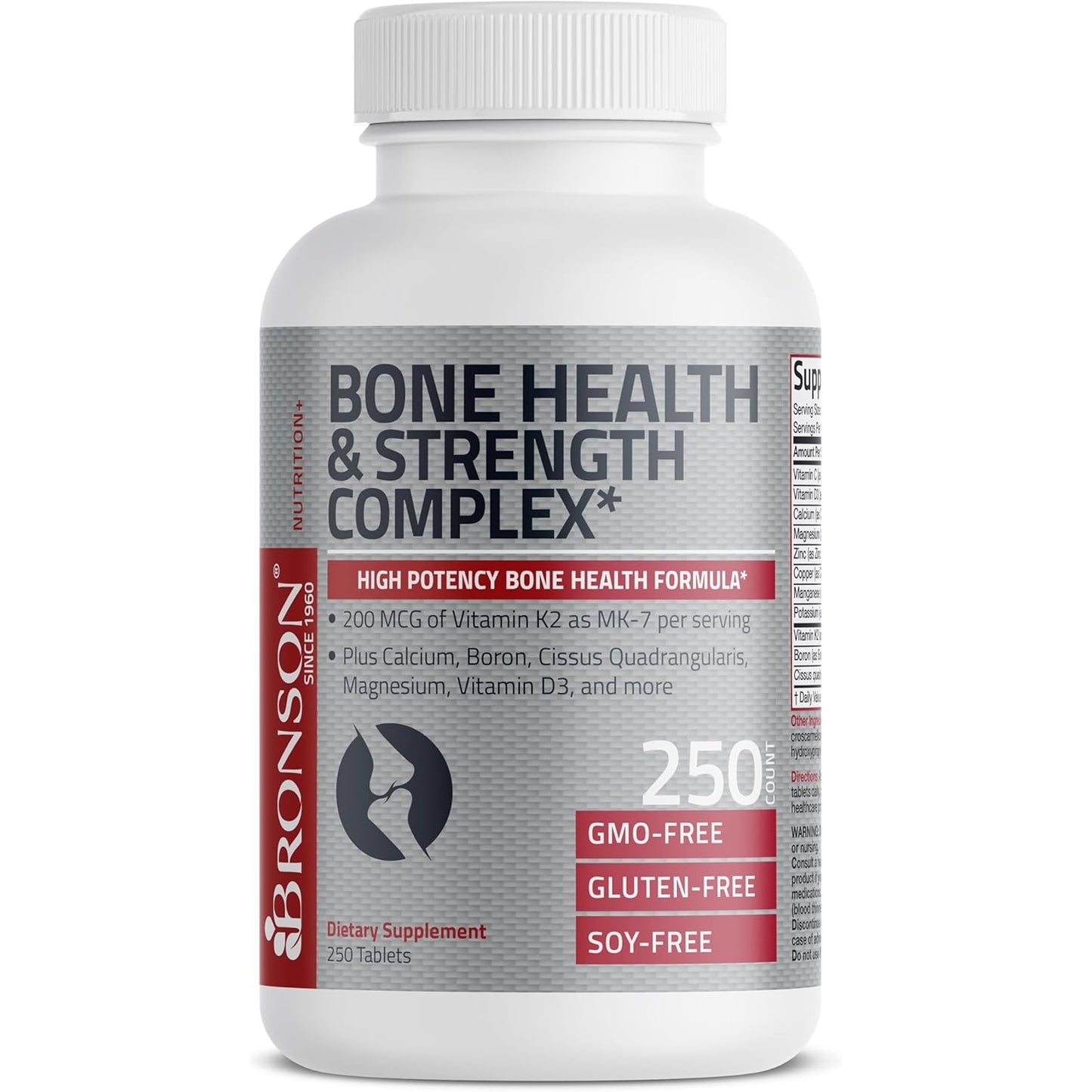 Bronson Bone Health & Strength Complex* High Potency Formula 200 MCG of Vitamin K2 as MK7, Plus Calcium, Boron, Cissus Quadrangularis, Magnesium, Vitamin D3, and More - Non-GMO, 60 Tablets - Medaid