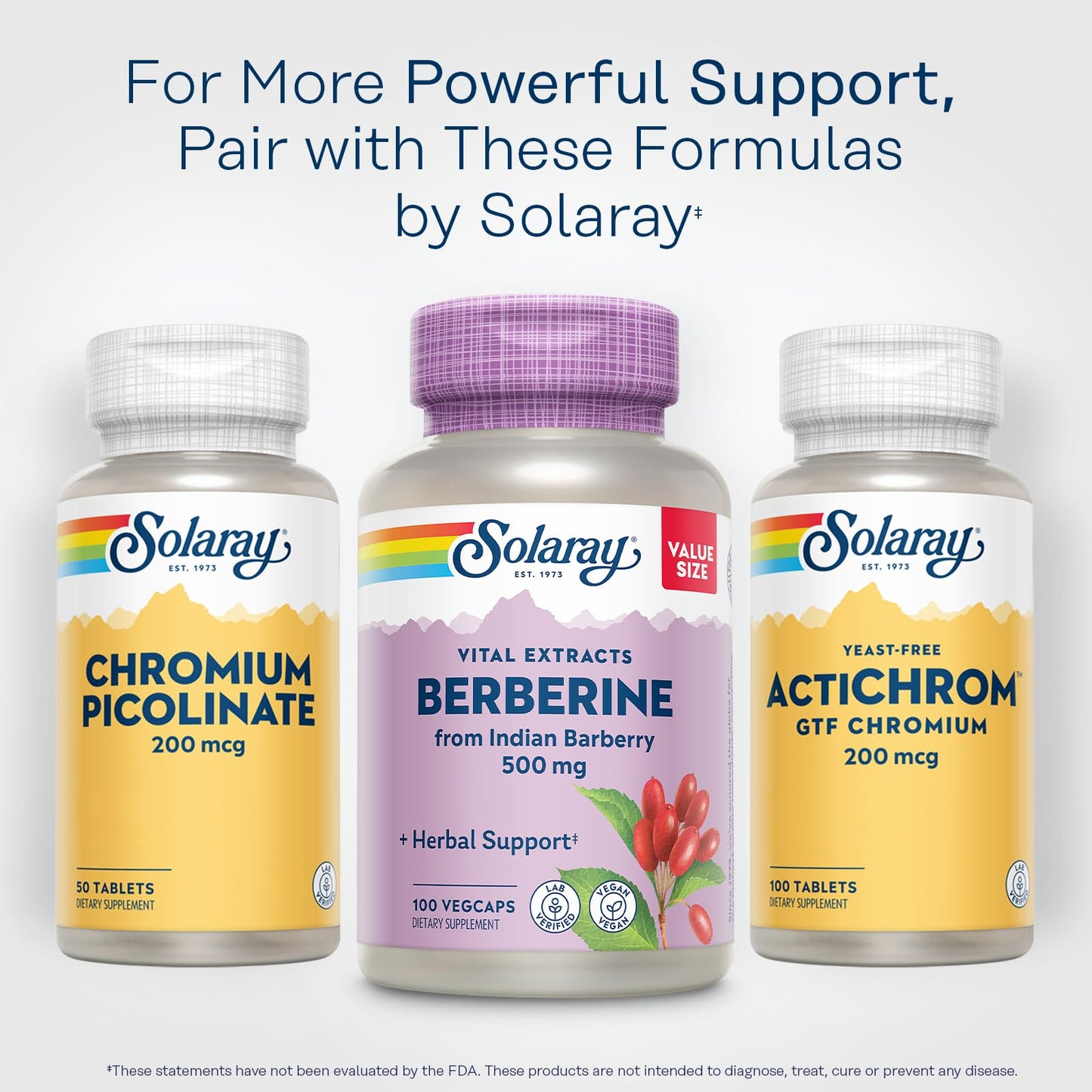 SOLARAY Berberine 500mg - Berberine Supplement for a Healthy, Active Lifestyle - with Berberine HCl from Indian Barberry - Vegan, Non-GMO, 60-Day Guarantee, Lab Verified - 100 Servings, 100 VegCaps - Medaid International