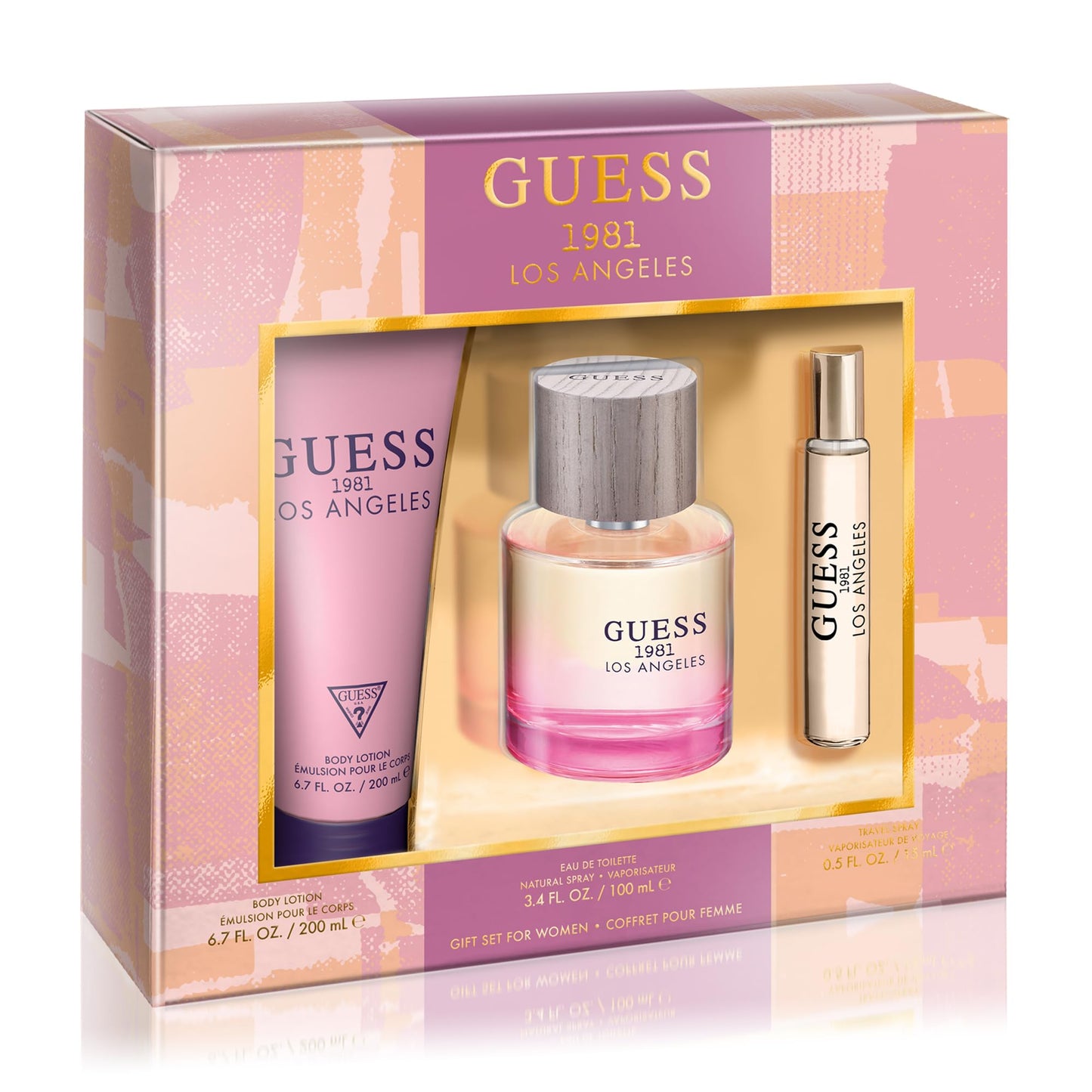 GUESS 1981 Los Angeles Women/Femme Eau de Toilette 3 Piece Gift Set - Perfume Spray 3.4 Fl. Oz., Travel Spray 0.5 Fl. Oz., & Body Lotion 6.7 Fl. Oz. - Medaid International