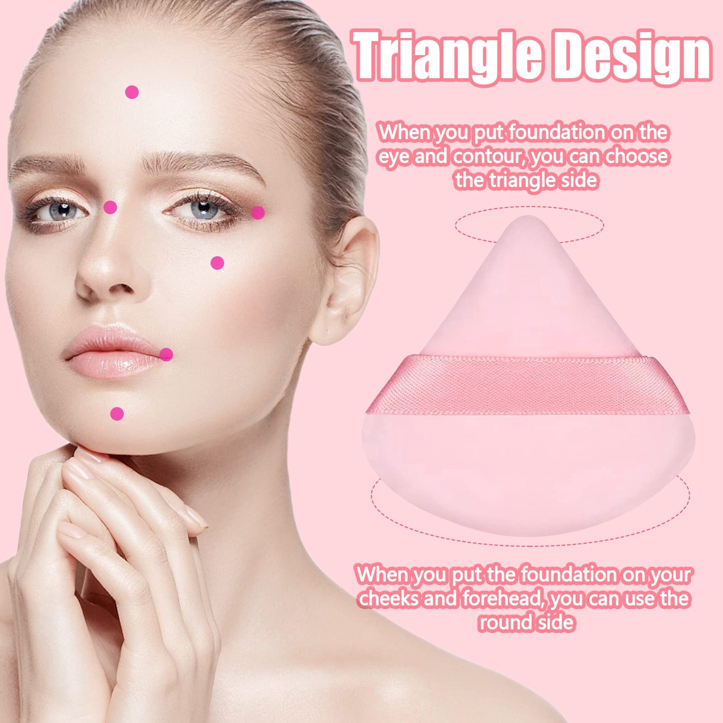 9 PCS Powder Puff, Face Soft Triangle Makeup Puff for Loose Powder Setting Powder, Velour Makeup Blender Sponge Set Beauty Makeup Tool (Pink) - Medaid International