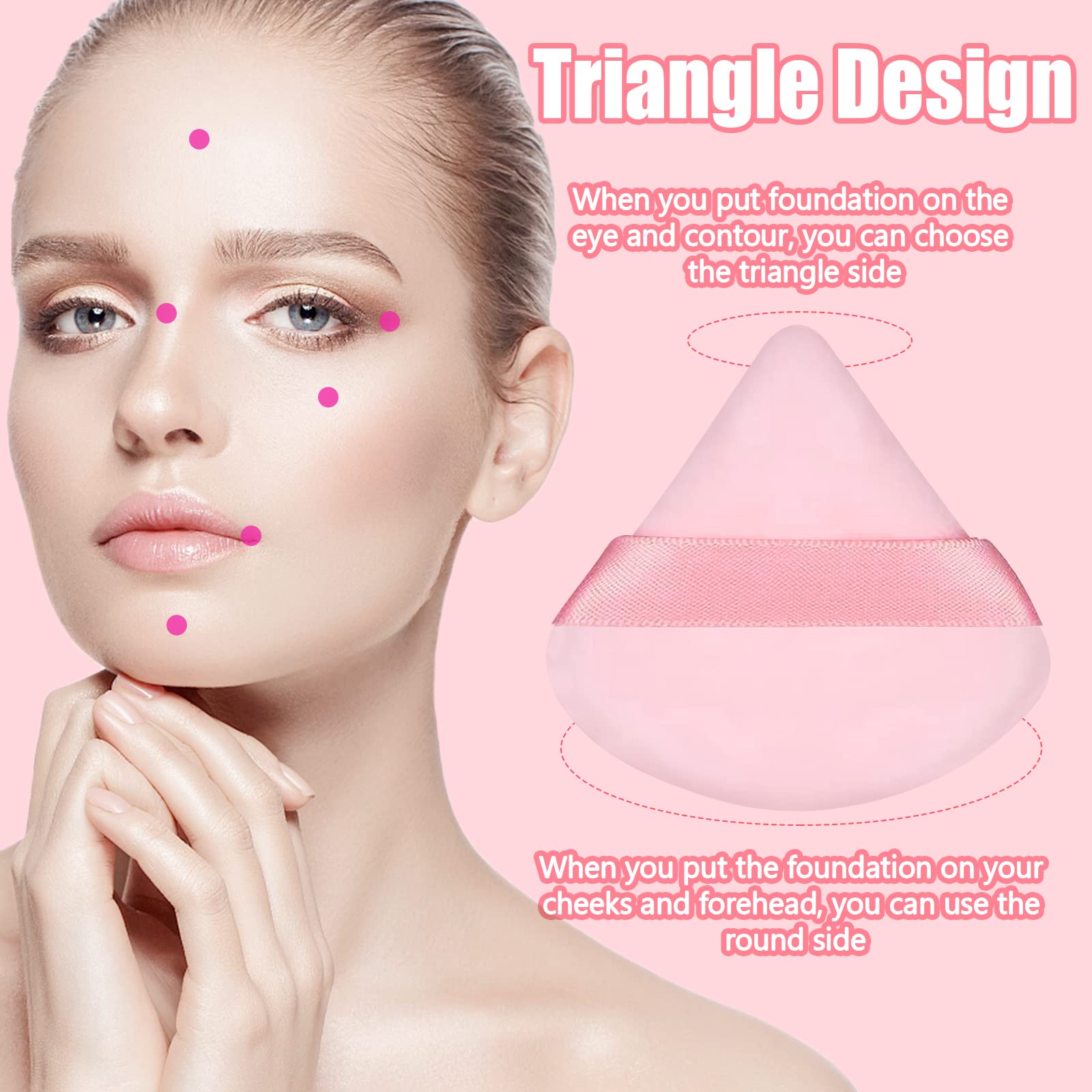 9 PCS Powder Puff, Face Soft Triangle Makeup Puff for Loose Powder Setting Powder, Velour Makeup Blender Sponge Set Beauty Makeup Tool (Pink) - Medaid International