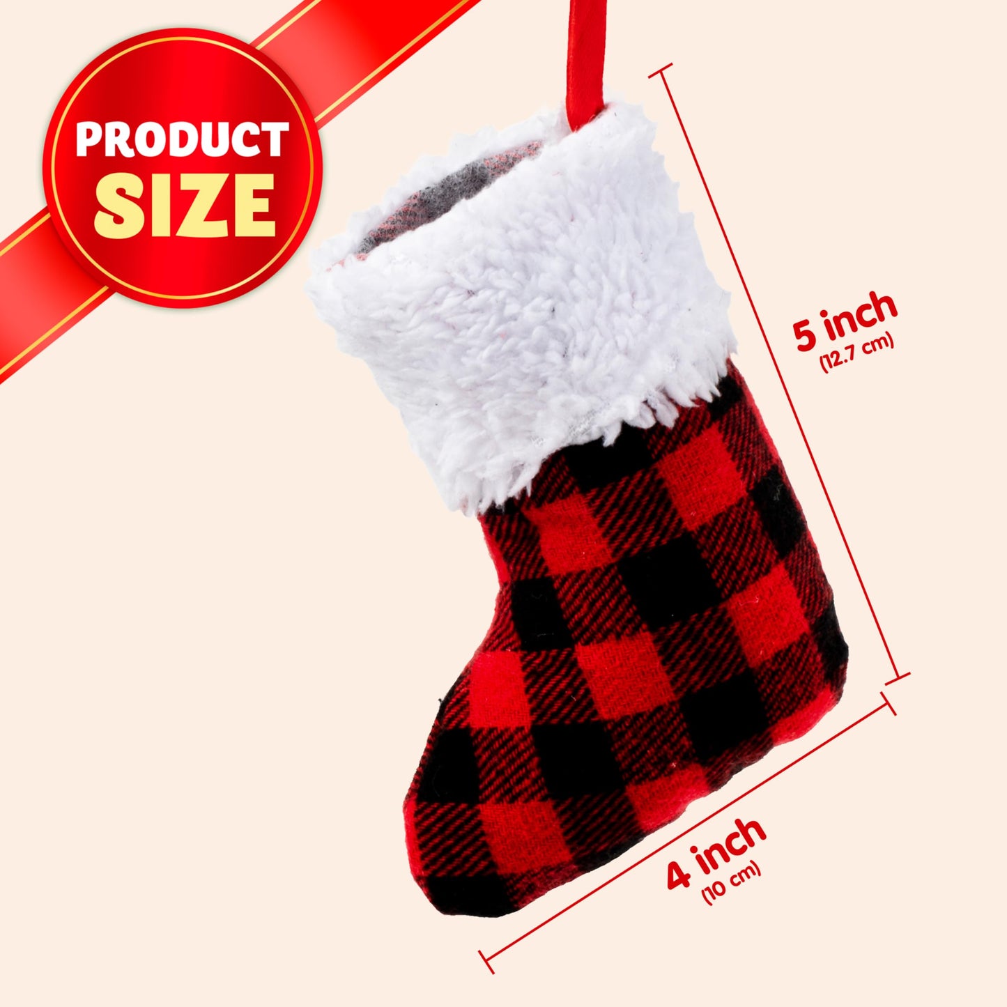 JOYIN 12 PCS 5” Mini Christmas Stocking,Red Black Plaid Xmas Stockings for Christmas Tree Decoration, Party Favors and Holiday Season Supplies - Medaid International