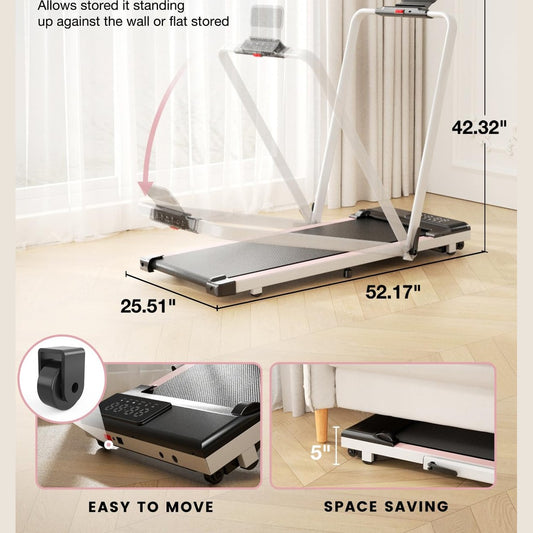 DeerRun 3 in 1 Walking Pad Treadmill, 300 Weight Capacity Foldable Treadmill, 3.0HP Low Noise Under Desk Treadmills for Home Office with Remote & APP - Medaid International
