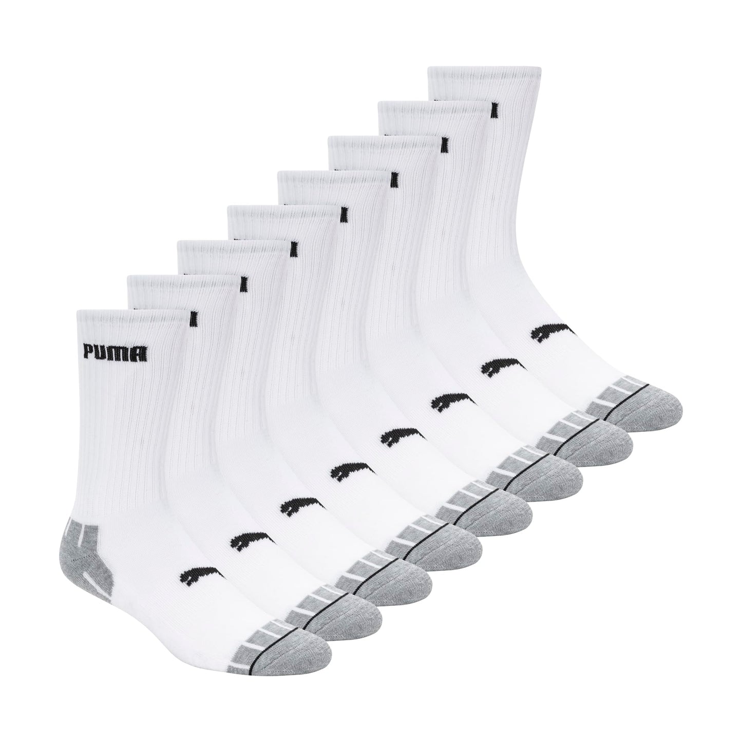 PUMA Men's 8 Pack Athletic Cushioned Crew Socks, White/Black, 43-47 - Medaid International
