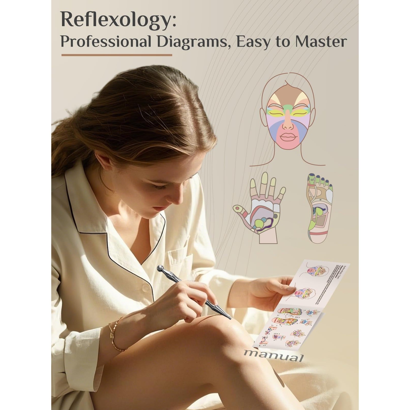 Rena Chris Acupuncture Pen, Manual Reflexology Tools for Muscle Tension and Pain Relief, Acupressure Pen and Stainless Steel Gua Sha Set with Reflexology Chart, Easy to Use - Medaid International