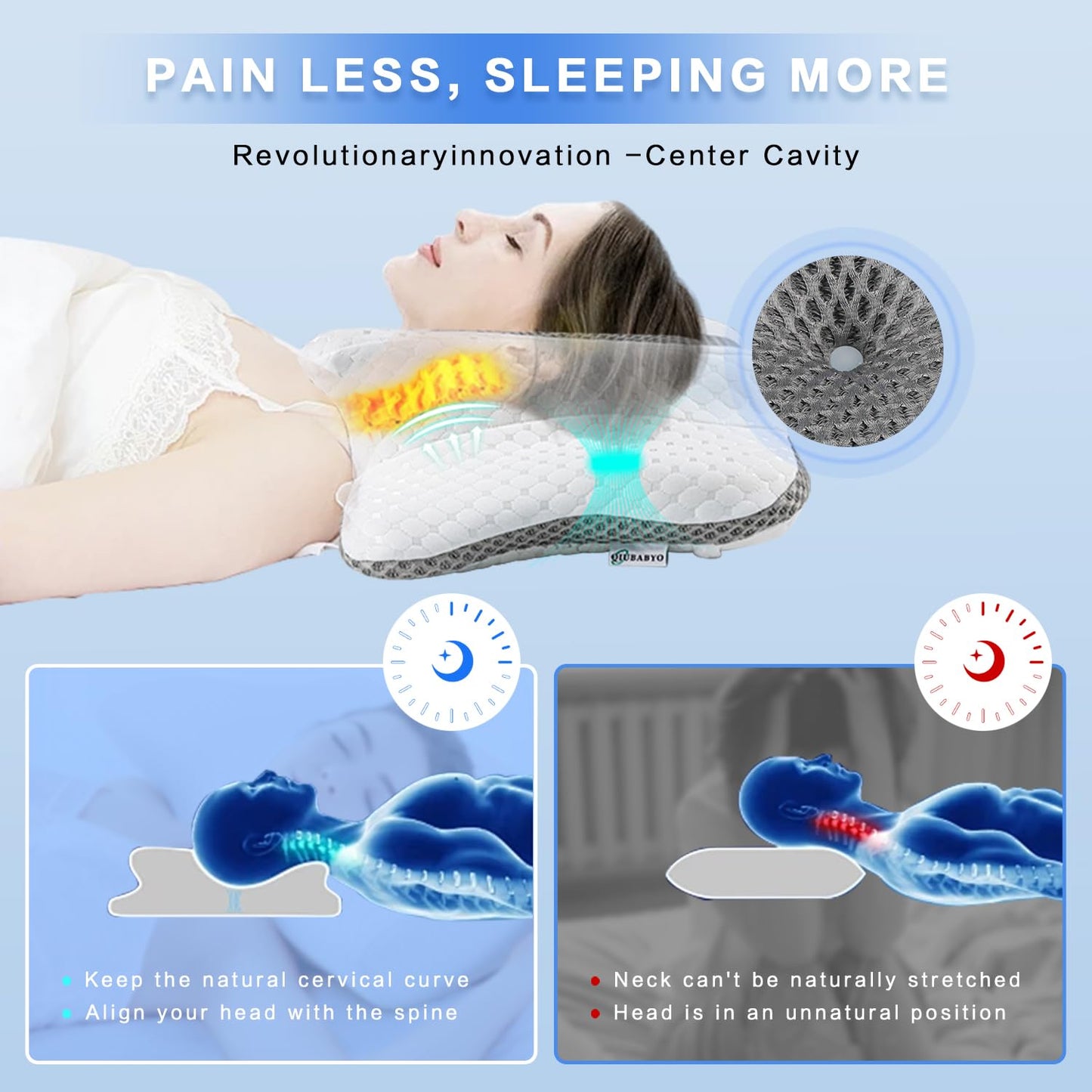 Pain Relief Cervical Pillow for Neck Support,Adjustable Ergonomic Pillow Cozy Sleeping,Odorless Orthopedic Memory Foam Pillows,Contour Bed Pillow for Side Back Stomach Sleeper - Medaid International