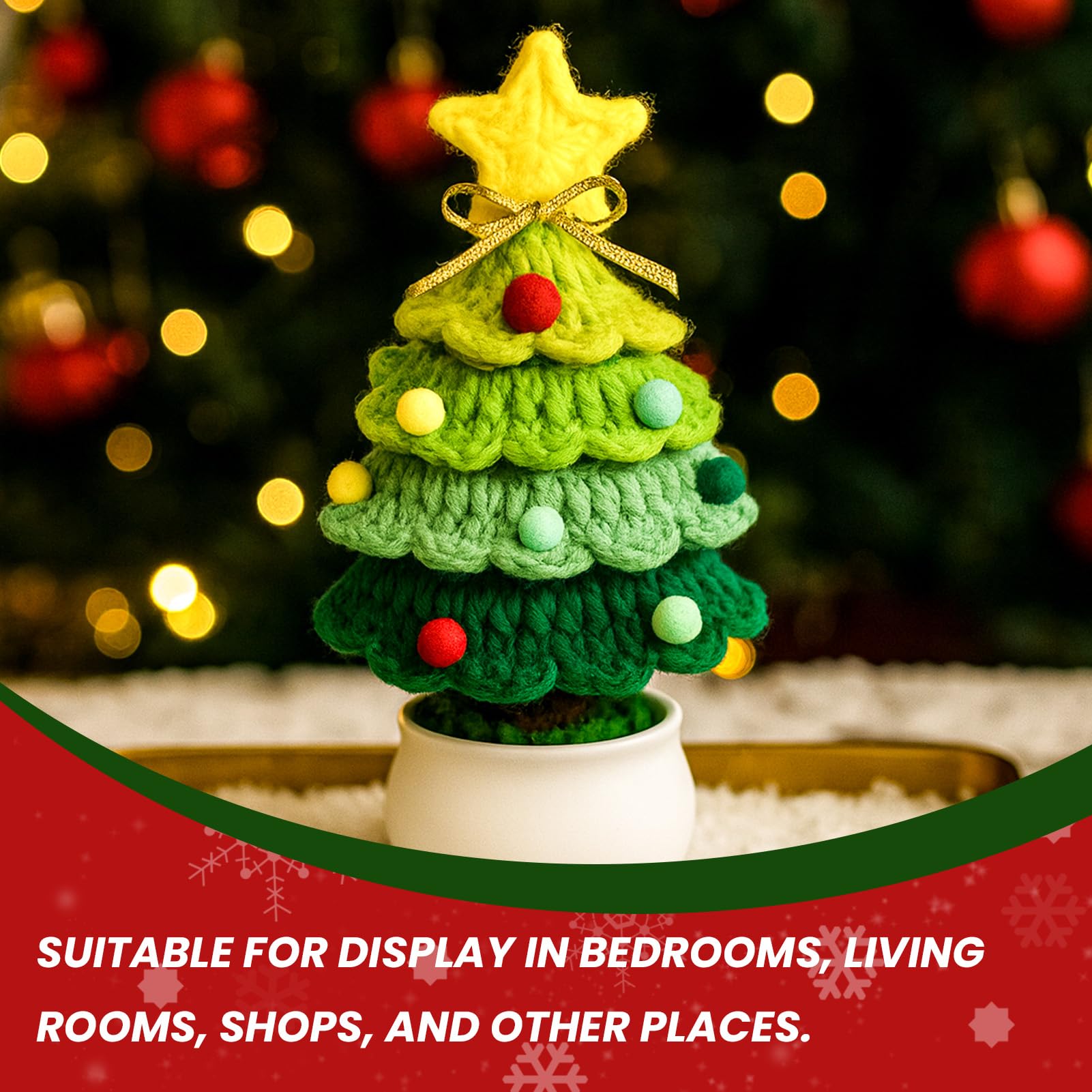 Crochet Christmas Tree Potted Plant - for Christmas Decor, Mini Knitted Decor for Home/Office, Gradient Yellow - Medaid International