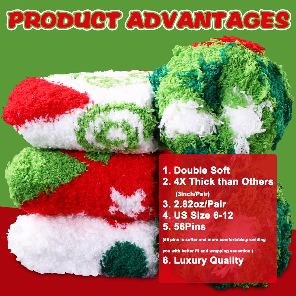 Vellibring 4 Pairs Christmas Fluffy Socks for Women Men,Cozy Fuzzy Xmas Tree Green Socks Cartoon Winter Warm Supplies for Christmas Festival Party - Medaid International