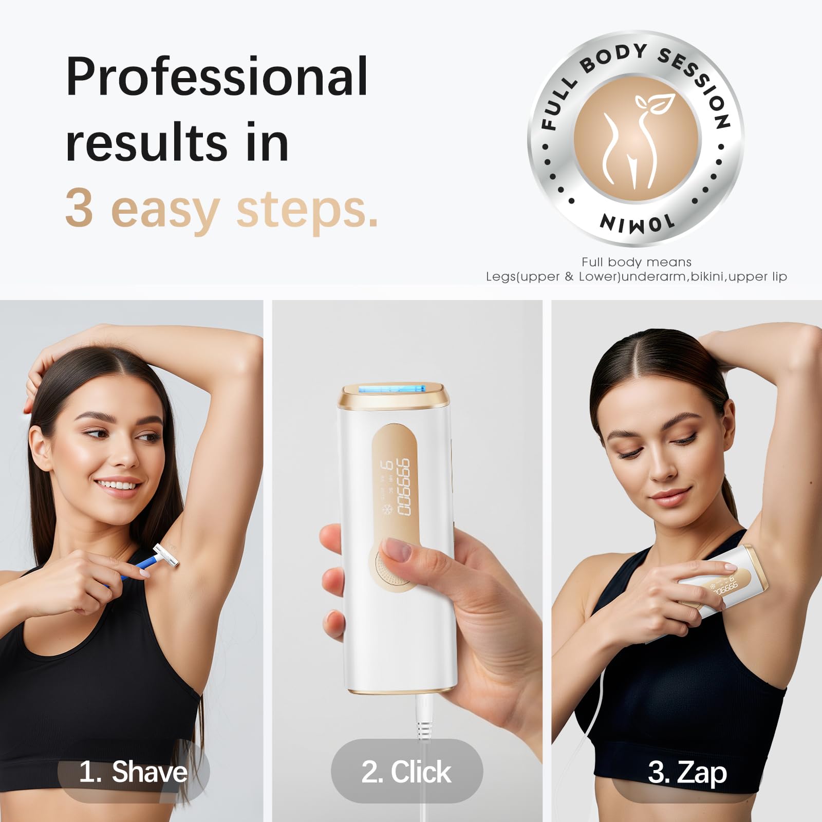 Laser Hair Removal, IPL Laser Hair Removal Device for Women & Men, Safe at-Home Nearly Painless 45°F Ice-Cooling Contact, Long-Lasting Result for Full Body & Face, Off-White - Medaid International