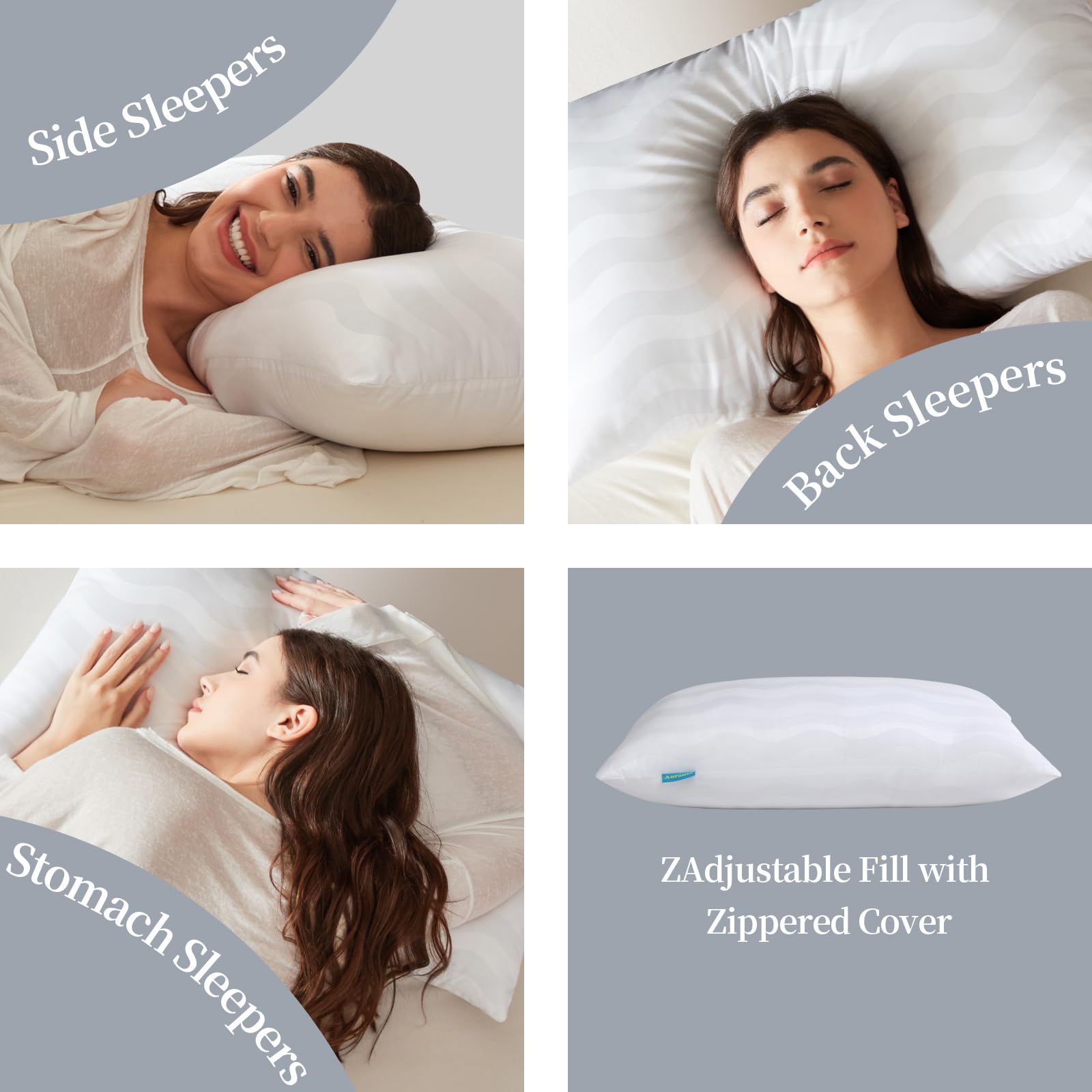 Auranta Bed Pillows Queen Size Set of 2 - Adjustable Hotel Bed Pillows for Sleeping, Soft & Supportive Down Alternative Filling for Back, Side & Stomach Sleepers (White) - Medaid International