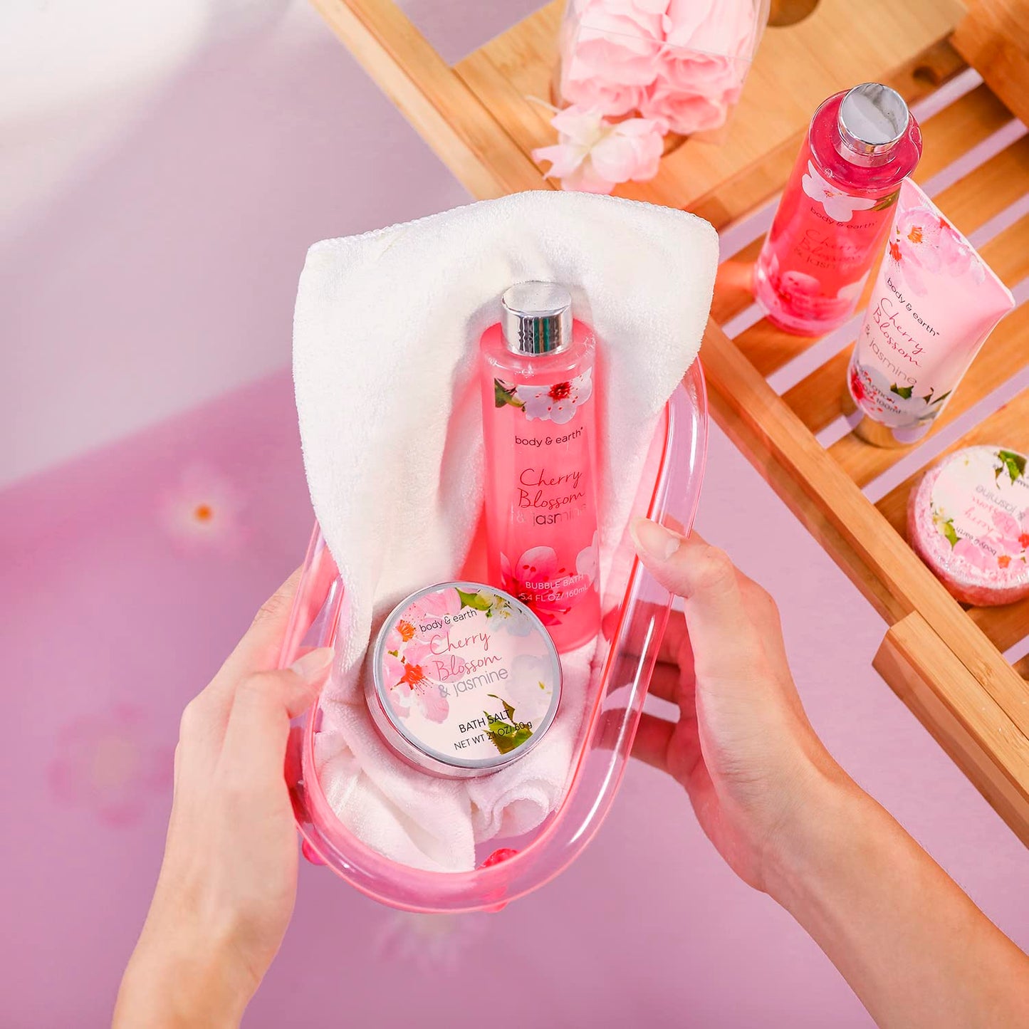 Body & Earth Gift Baskets for Women Bath and Body Set for Her, Cherry Blossom & Jasmine Spa Gifts for Women Christmas Gifts, Regalos Para Mujer - Medaid International