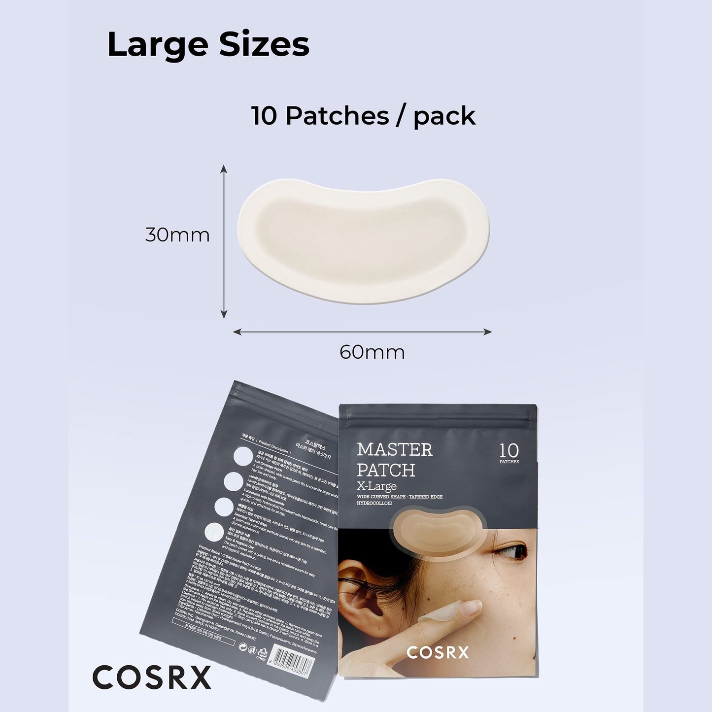 COSRX Master Patch Intensive | Oval-Shaped Hydrocolloid Pimple Patch with Tea Tree Oil & Salicylic Acid | Quick & Easy Blemish, Zit, Spot Treatment (10 Patches (X-Large), 10, Count) - Medaid International