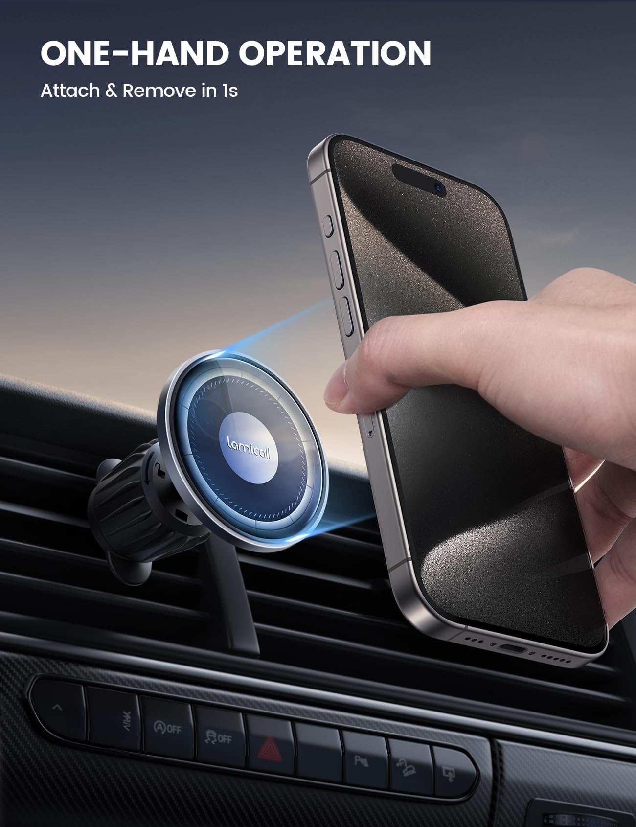 Lamicall for MagSafe Car Mount - [20X Strong Magnets] [Metal Hook] Magnetic Phone Holders for Your Car - 360° Rotation Car Phone Holder for iPhone 16 15 14 13 Pro Plus Max Case & All Phones - Medaid International