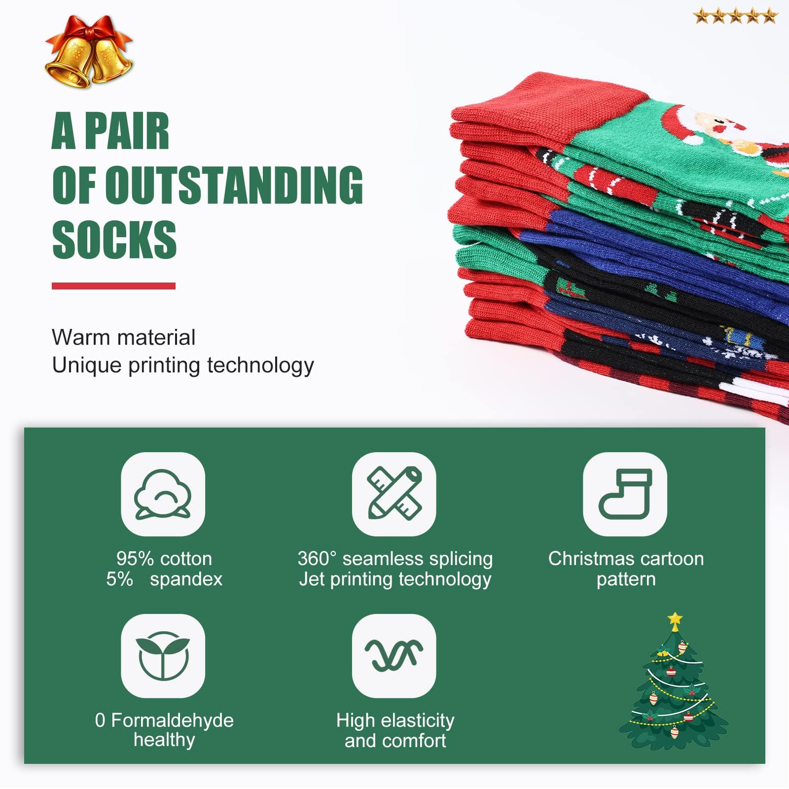 Moonlight Manor Christmas Socks For Men, 6 Pack Mens Christmas Socks, Xmas Crew Socks US Size 6-13 - Medaid International
