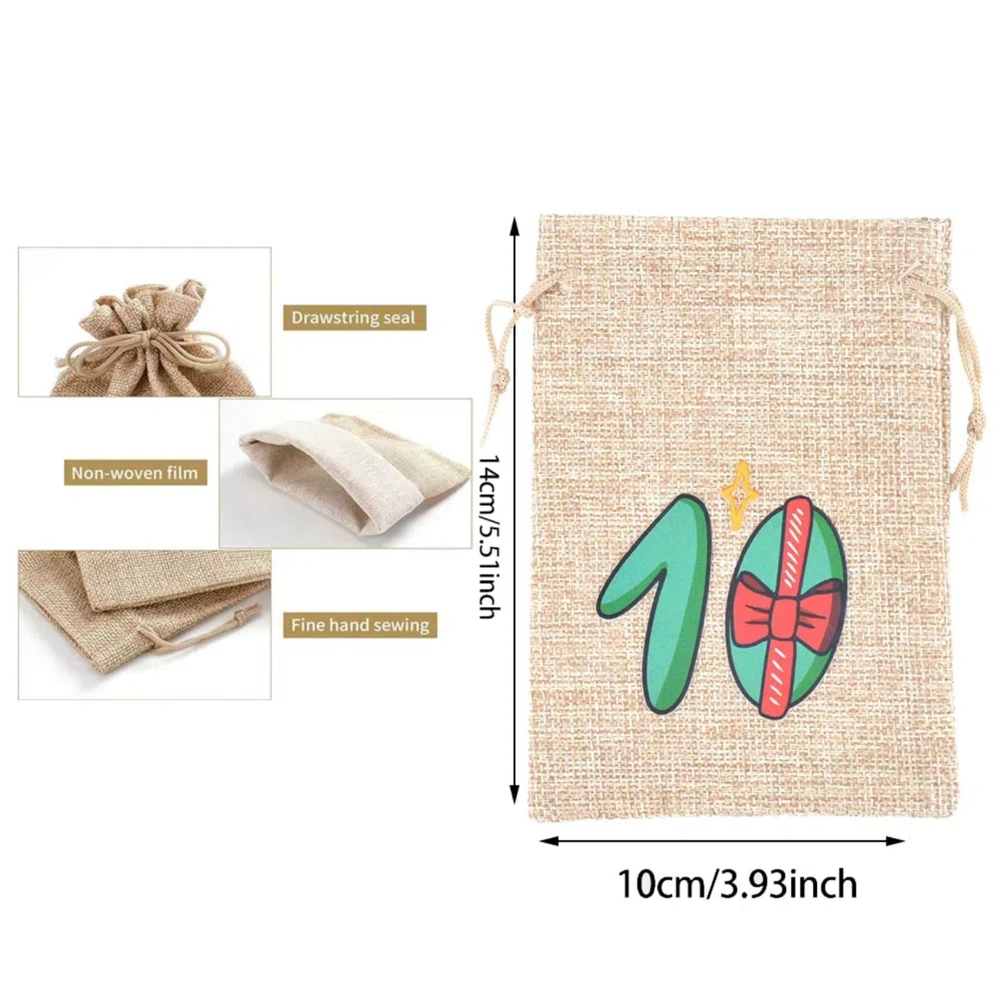Christmas Advent Calendar Bags, 24 Days Countdown Calendar Burlap bags Hanging Advent Calendar Gift Favors for Xmas Decorations, Cute for kids, Reusable Fabric Bags With Drawstring Closure - Medaid International