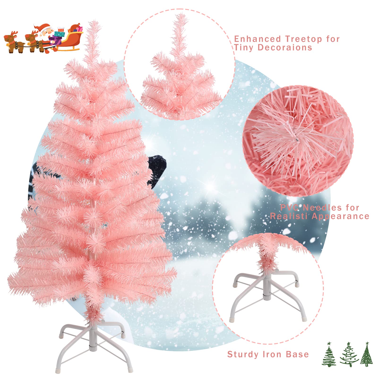 CCINEE 3Ft Artificial Christmas Tree, Pink Tabletop Hinged Christmas Tree with Metal Stand 130 Branch Tips Mini Tree for Xmas Party Supplies Home Indoor Decoration - Medaid International