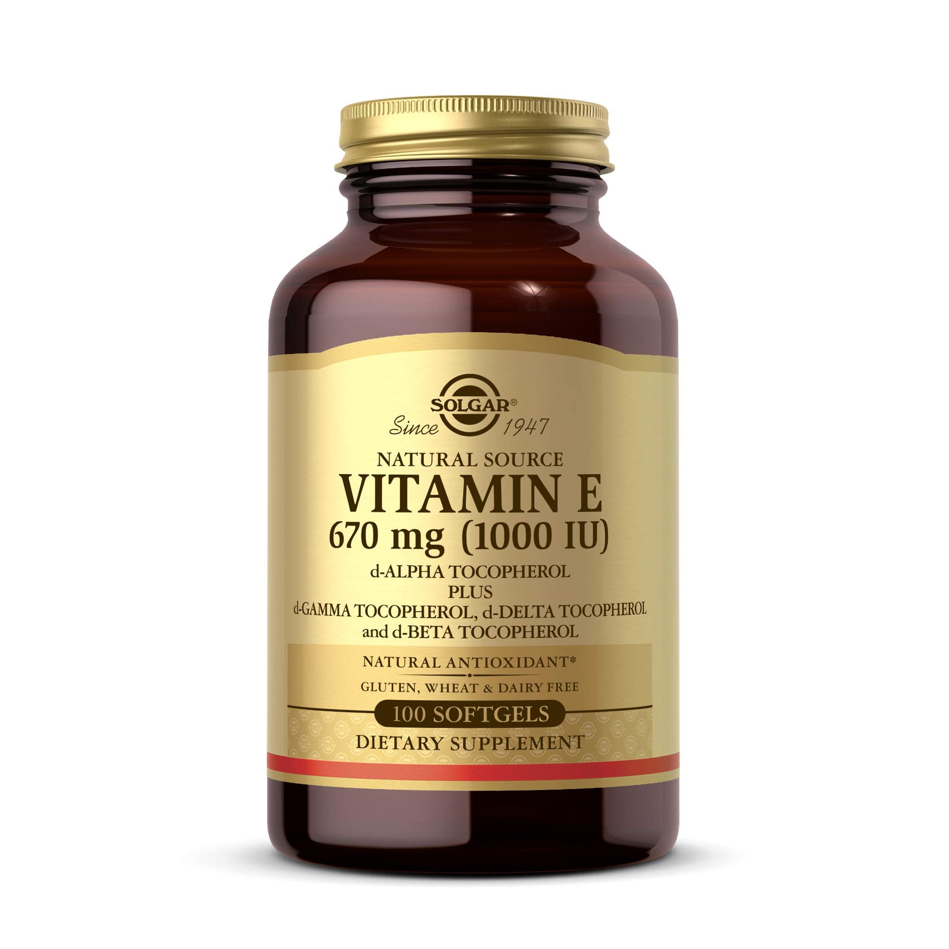 Solgar Vitamin E 670 mg (1000 IU), 100 Mixed Softgels - Natural Antioxidant, Skin & Immune System Support - Naturally-Sourced Vitamin E - Gluten Free, Dairy Free - 100 Servings - Medaid International
