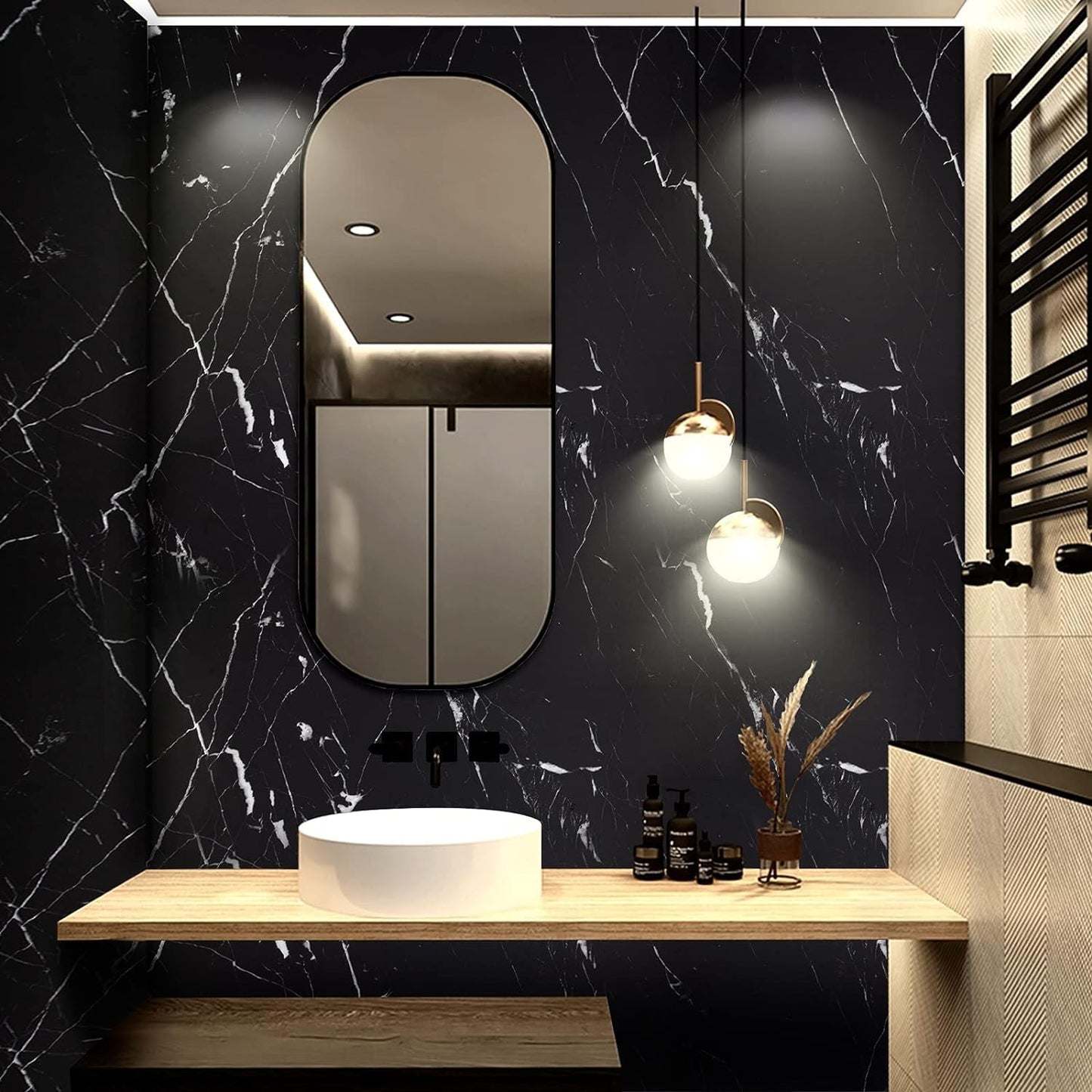 practicalWs 17.71" x 78.7" Marble Contact Paper Black/White Peel and Stick Wallpaper Thicken Self Adhesive Black Wallpaper for Countertops Cabinets Decorative Easy to Remove Upgrade - Medaid International