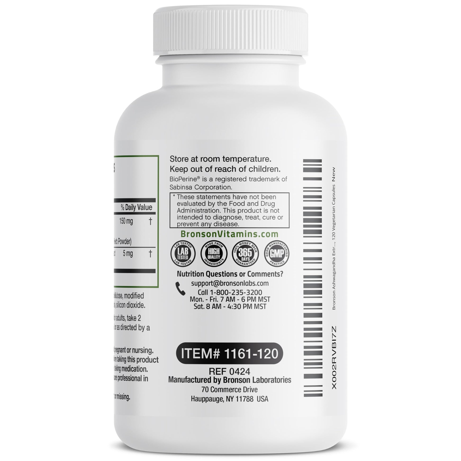 Bronson Ashwagandha Extra Strength Stress & Mood Support with BioPerine - Non GMO Formula, 120 Vegetarian Capsules - Medaid International