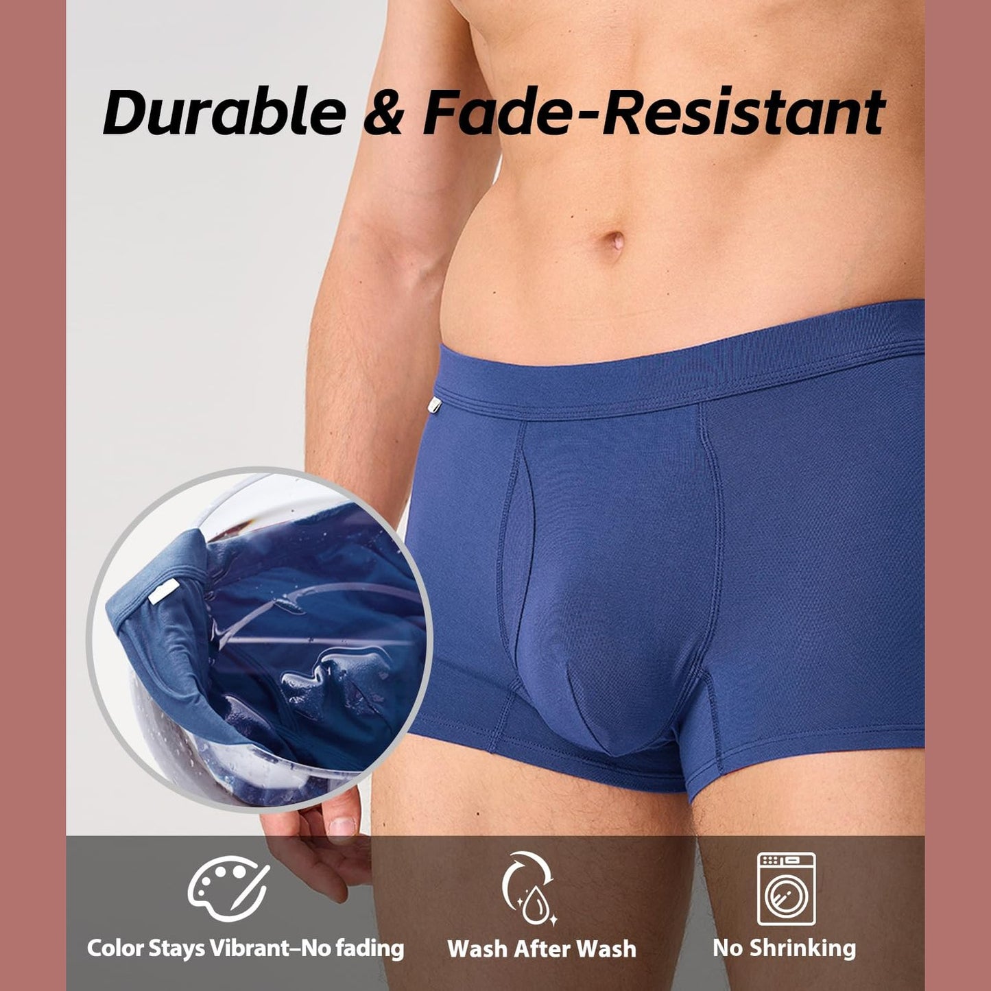 BAMBOO COOL Men's Trunks Underwear Soft Breathbale with Stretchy Full Coverage Waistband and Open Fly Pouch 4 Pack - Medaid International