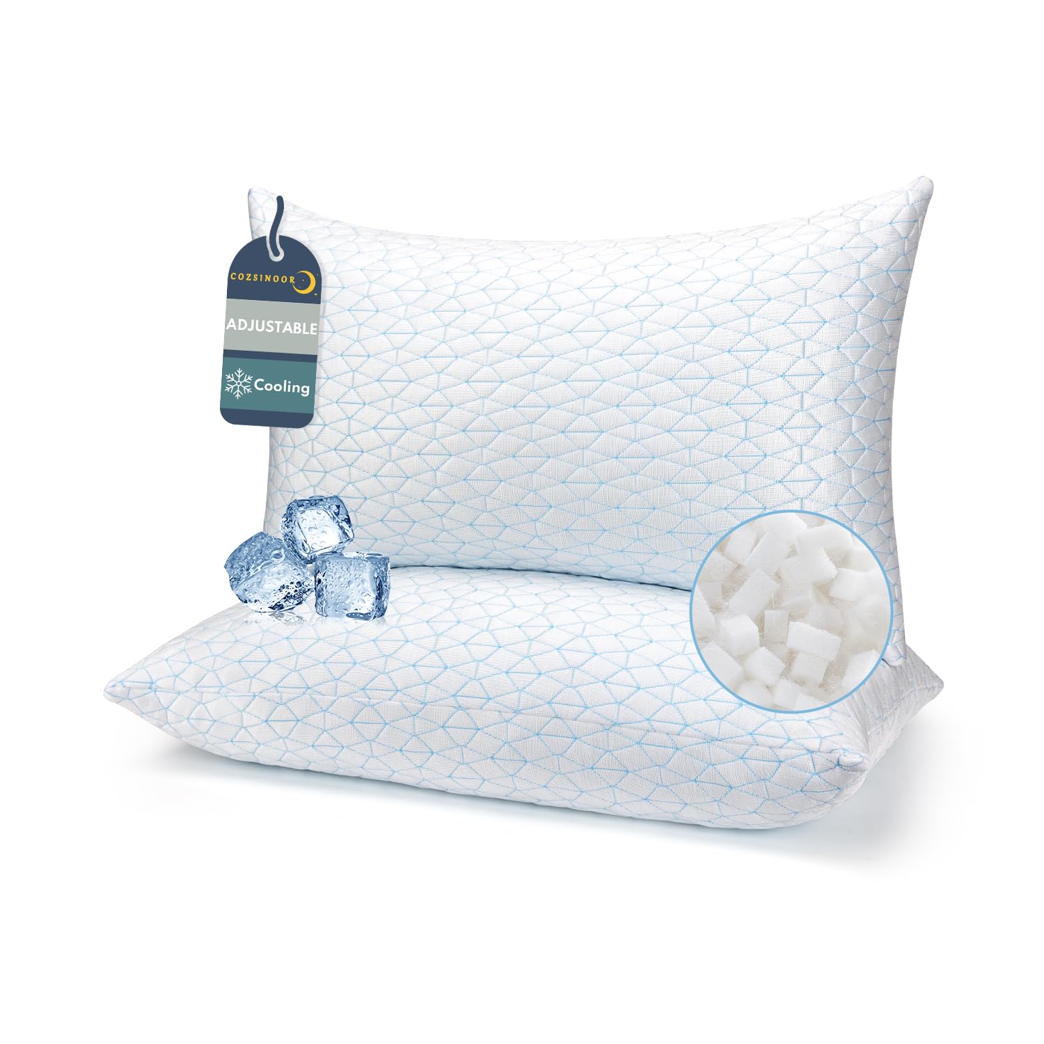 COZSINOOR Cooling Pillows Queen Size Set of 2 for Sleeping - Adjustable Shredded Memory Foam Pillows 2 Pack, Cool Pillow for Back, Side and Stomach Sleepers, Bed Pillow Removable Cover Washable - Medaid International