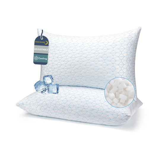 COZSINOOR Cooling Pillows Queen Size Set of 2 for Sleeping - Adjustable Shredded Memory Foam Pillows 2 Pack, Cool Pillow for Back, Side and Stomach Sleepers, Bed Pillow Removable Cover Washable - Medaid International