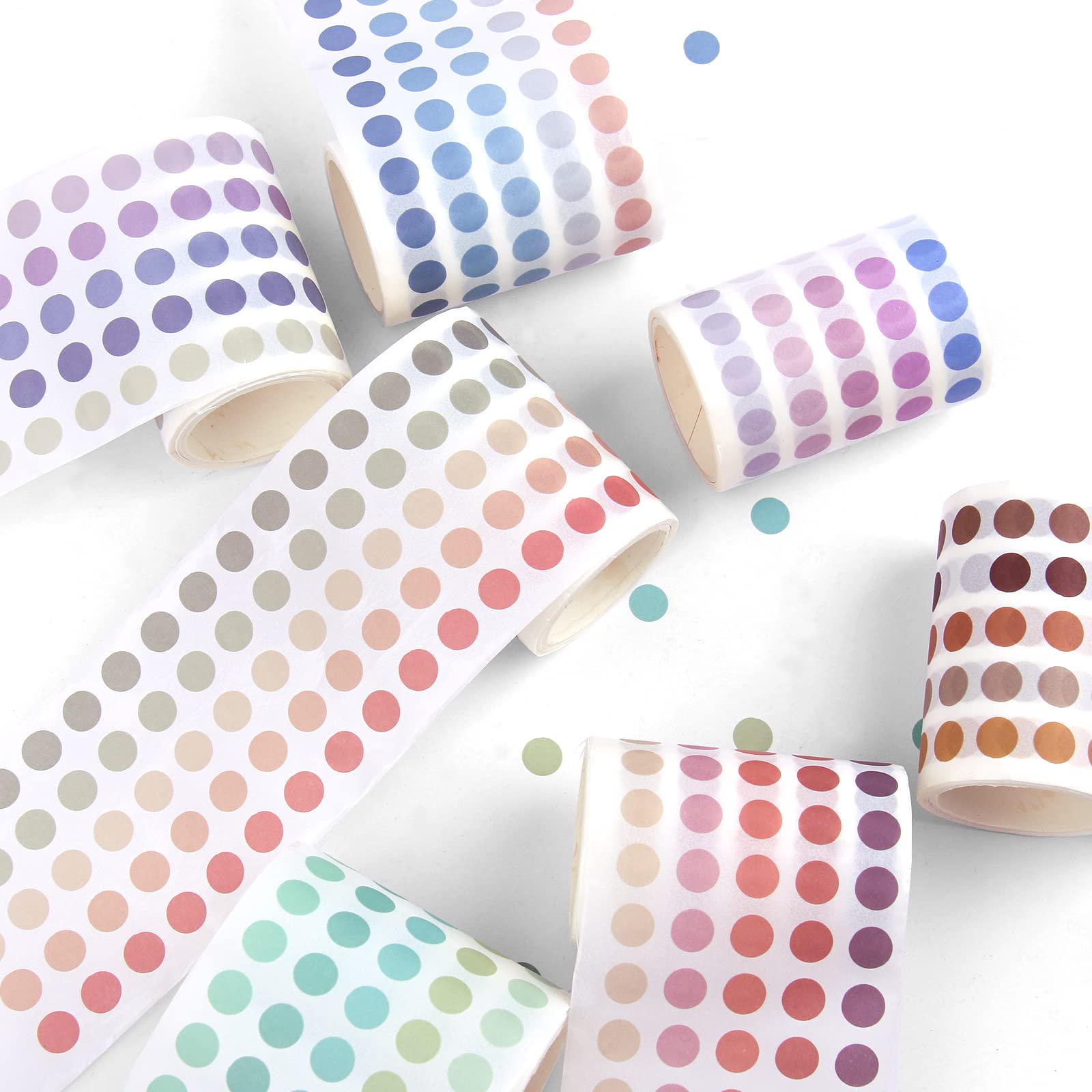 NOGAMOGA Washi Dot Stickers, 8mm Small Translucent Circle Stickers Washi Tape Small Round Color Coding Labels for Bullet Journals, Planners, Calendars, Manila Files - 8 Rolls - Medaid International
