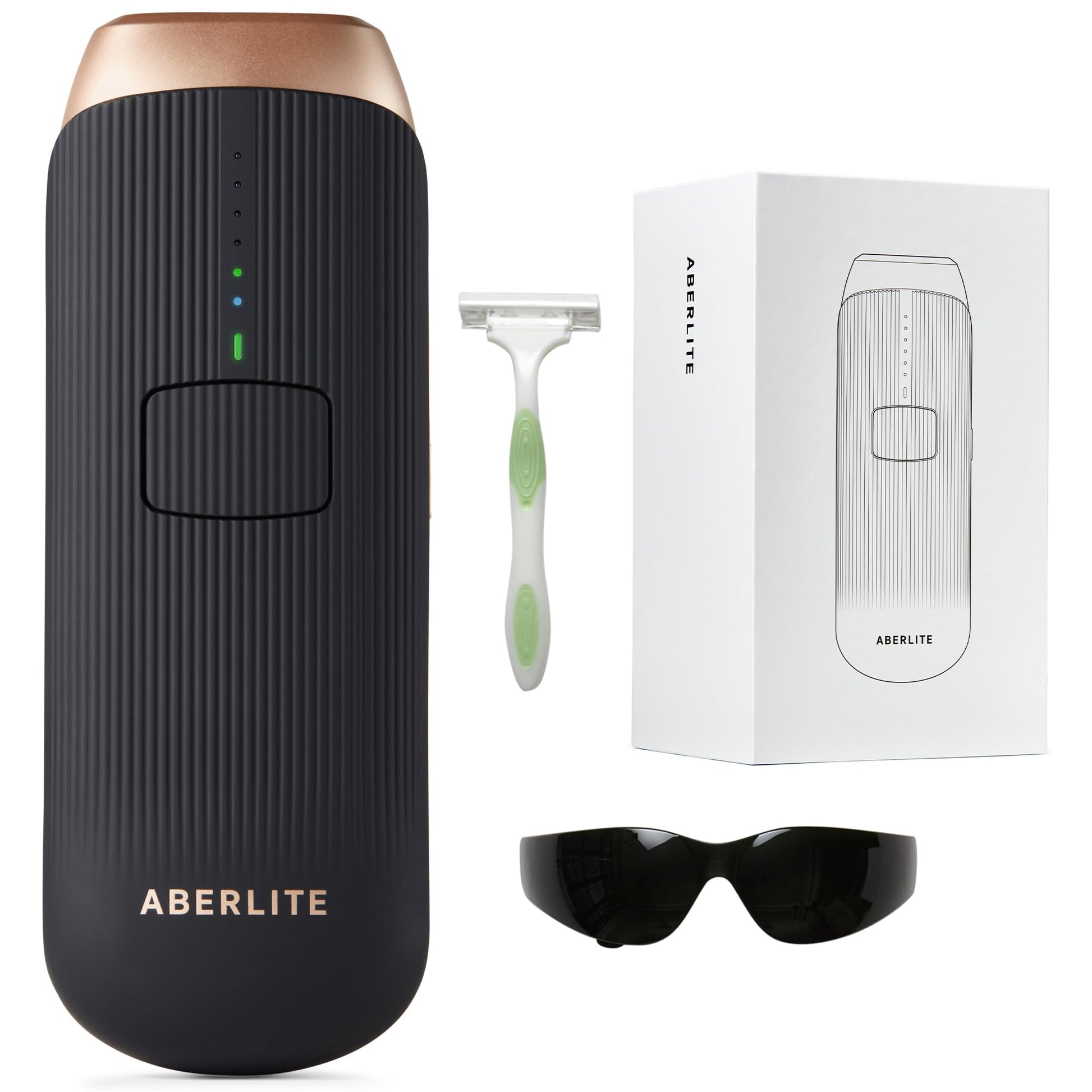 Aberlite Luxe - IPL Laser Hair Removal Device for Women & Men - Painless w/Sapphire Cooling, Double Pulse, Auto Scan, 4 Modes, 5 Intensity Levels - At Home Intense Pulsed Light (IPL) System (Black) - Medaid International
