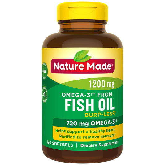 Burp-Less Fish Oil 1200 mg One Per Day, 120 Softgels, Fish Oil Omega 3 Supplement For Heart Health